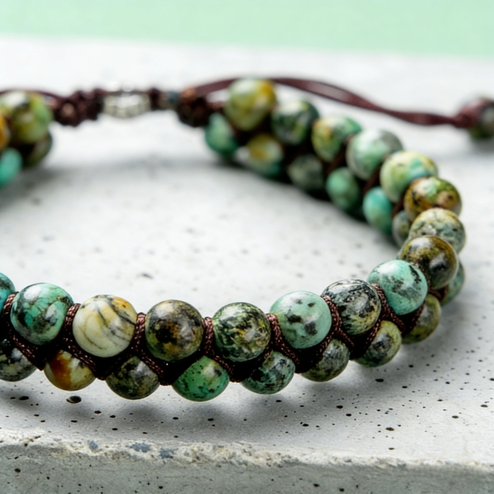 African Turquoise Gemstone Bracelet Handmade Beaded Healing Boho Bracelet Gift