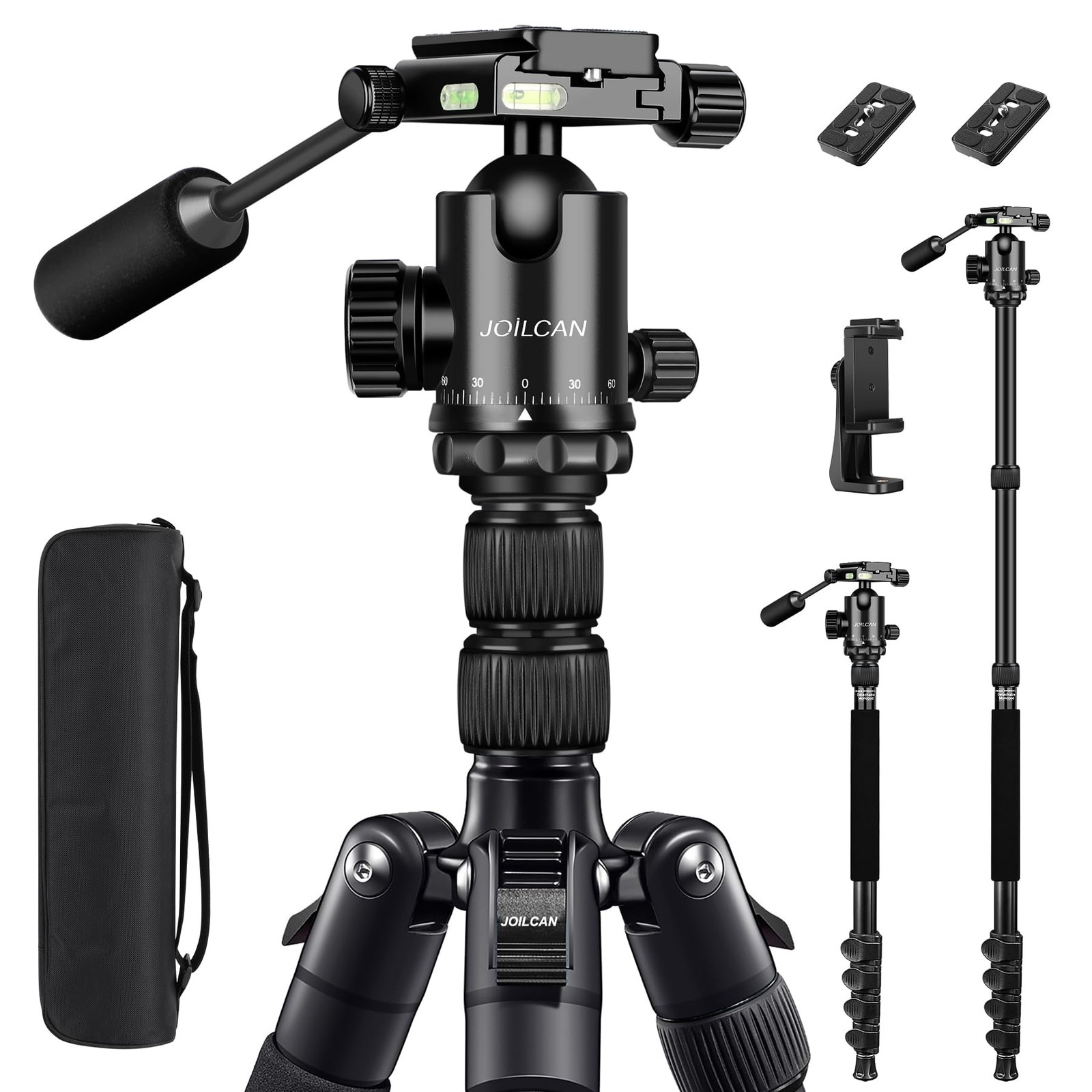JOILCAN Camera Tripod, 83" Aluminum Tripods & Monopods with Metal Handle, Hea...