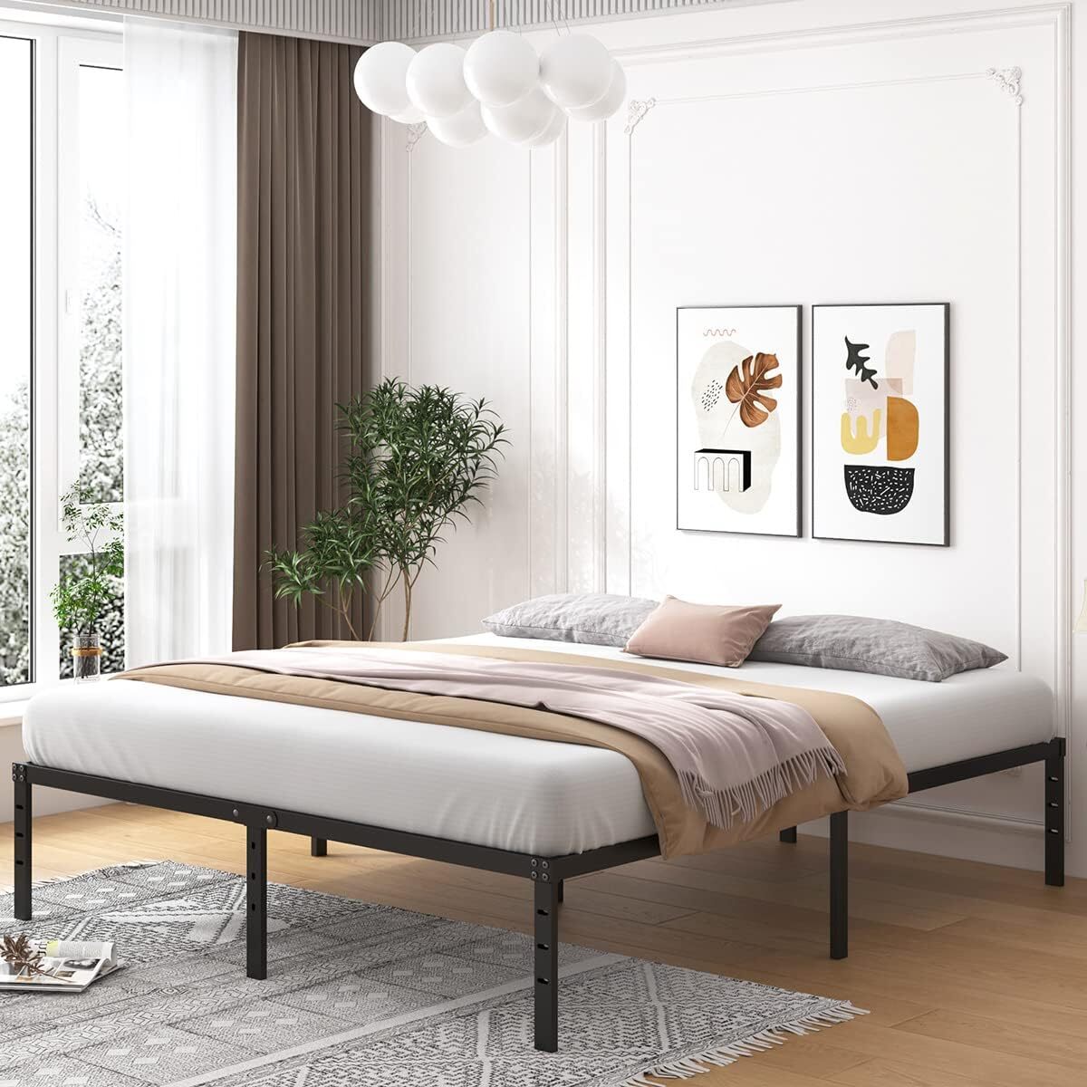 18 Inch Tall King Size Bed Frame Underbed Storage, Easy Assembly Heavy Duty