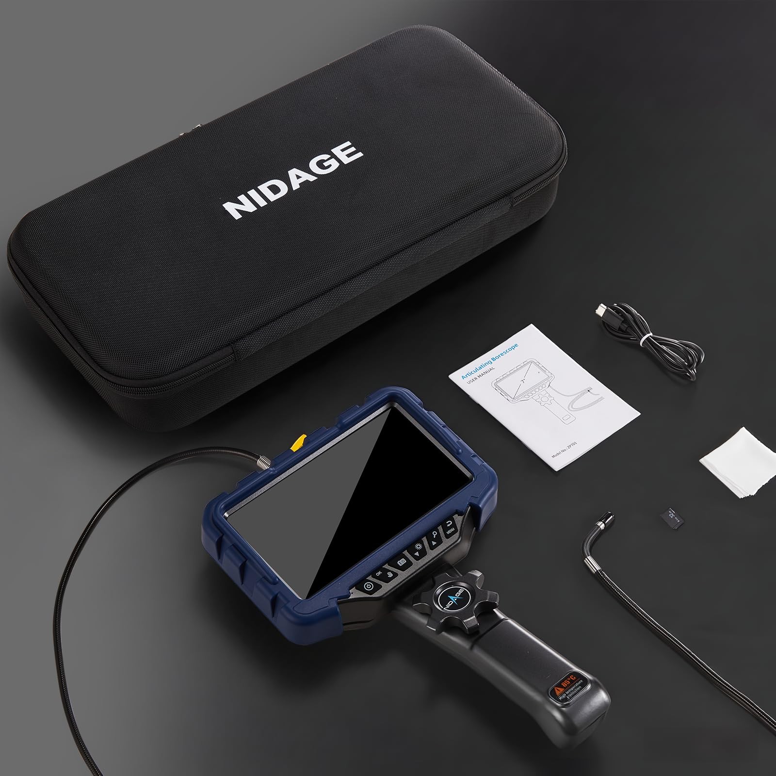 NIDAGE Two-Way Articulating Endoscope Camera with Light 7'' IPS Borescope wit...
