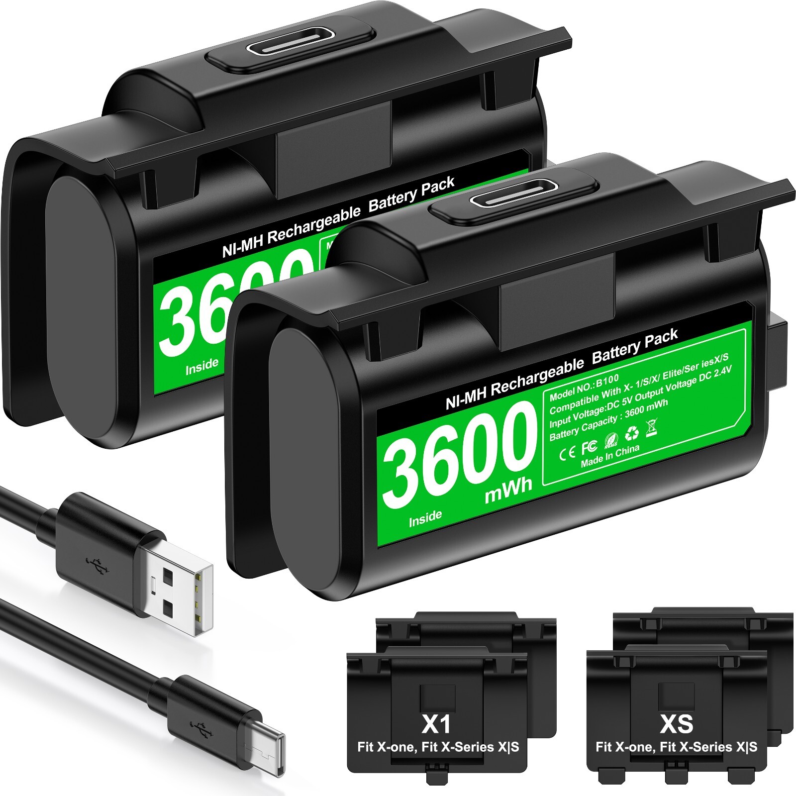 For XBox One X/S Series X/S Controller Rechargeable Battery Pack + Charger Cable