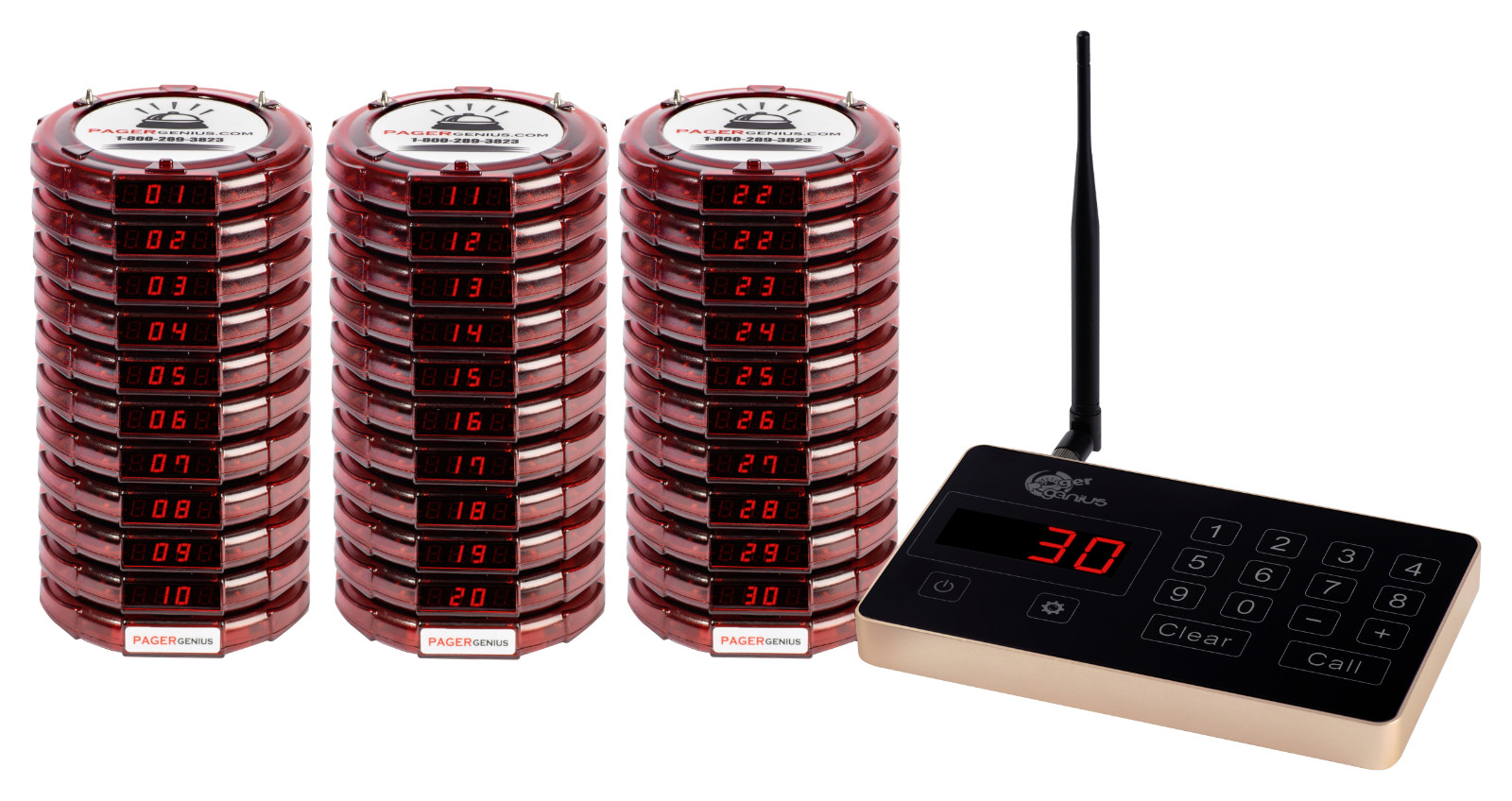 Brand New Pager Genius 30 Restaurant Coaster Pagers *Complete Paging System*