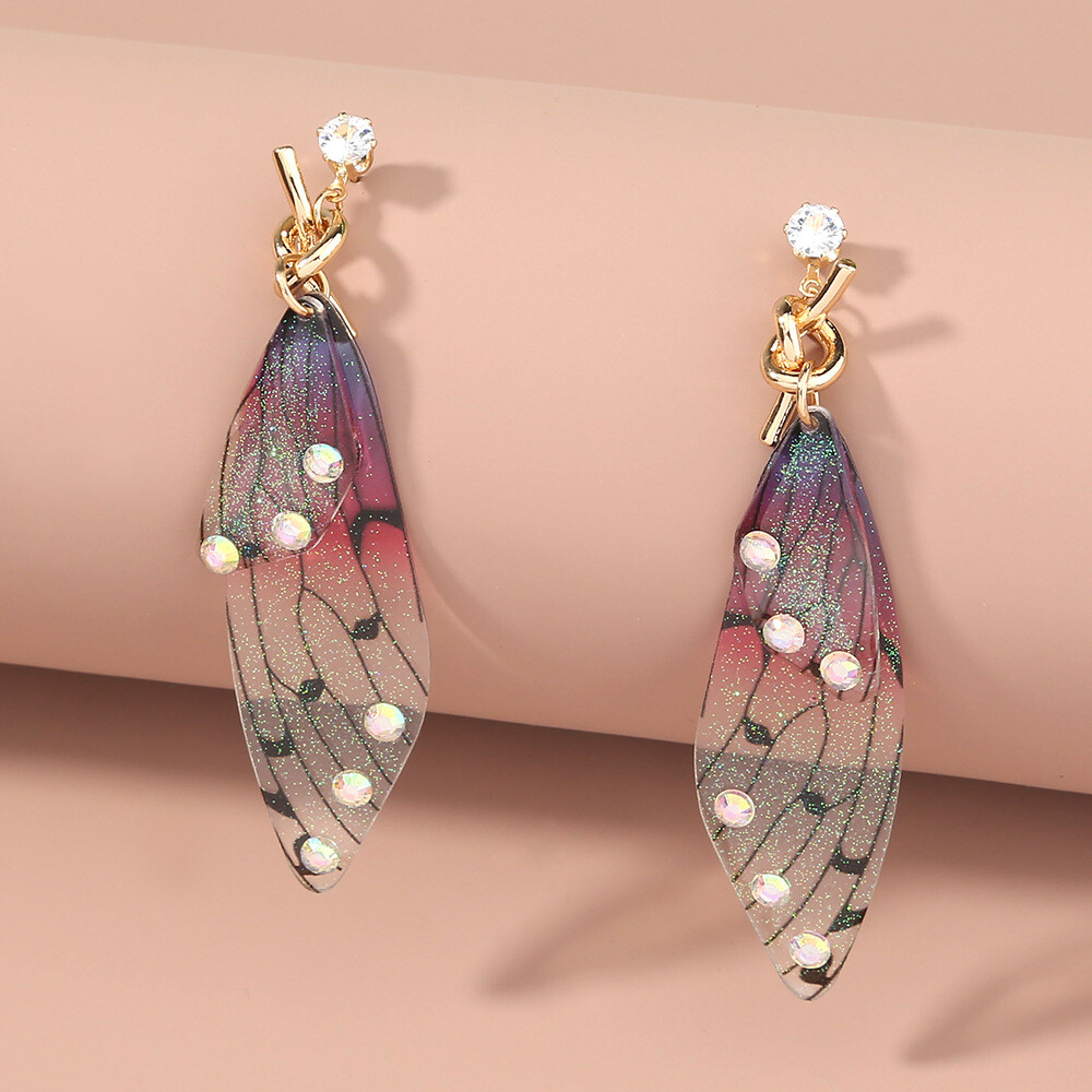Bohemian Dangle Crystal Earrings Butterfly Wings Tassel Handmade Boho Style