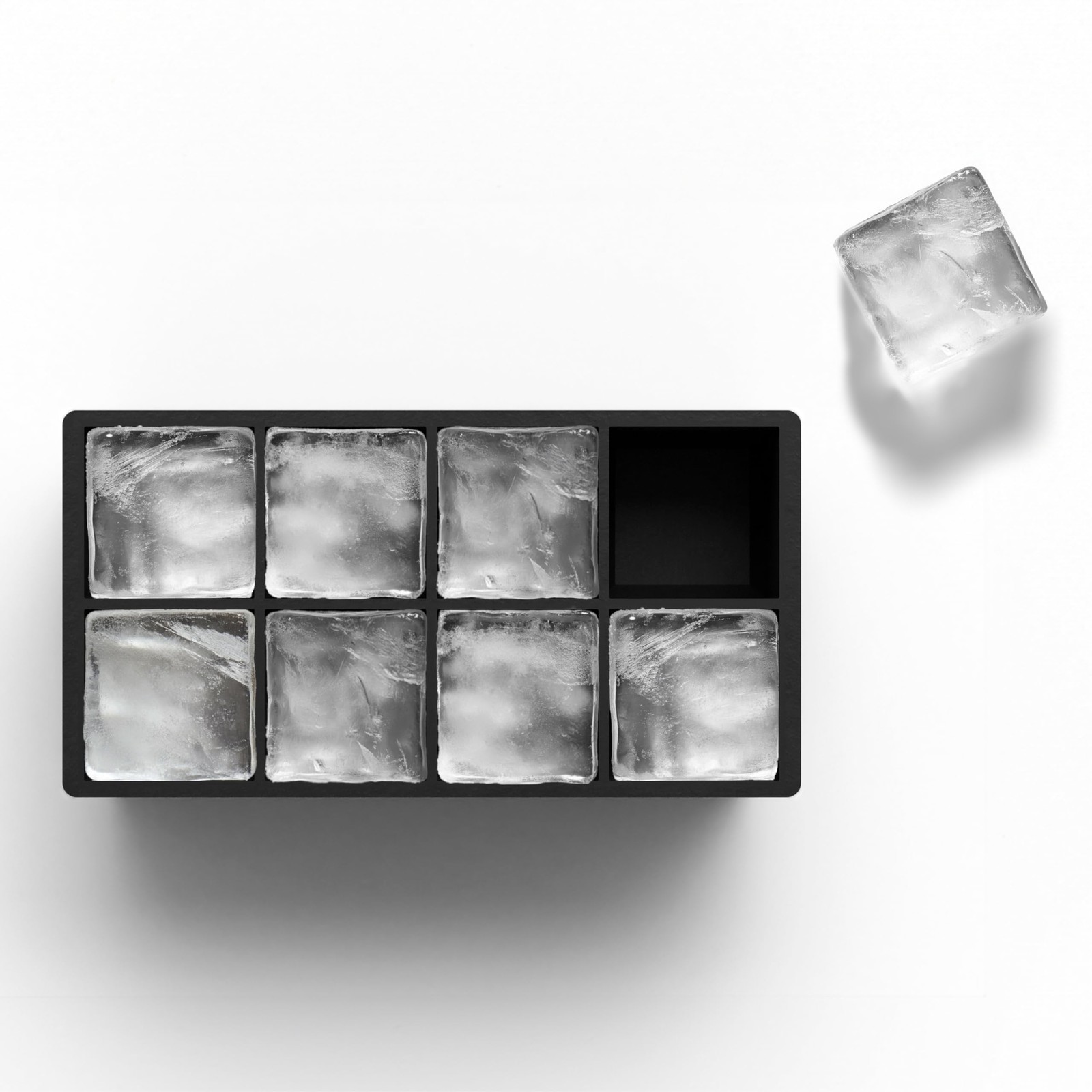 Ice Cube Molds – 2-Pack Silicone Trays for 8 Large Square Cubes Large, Black