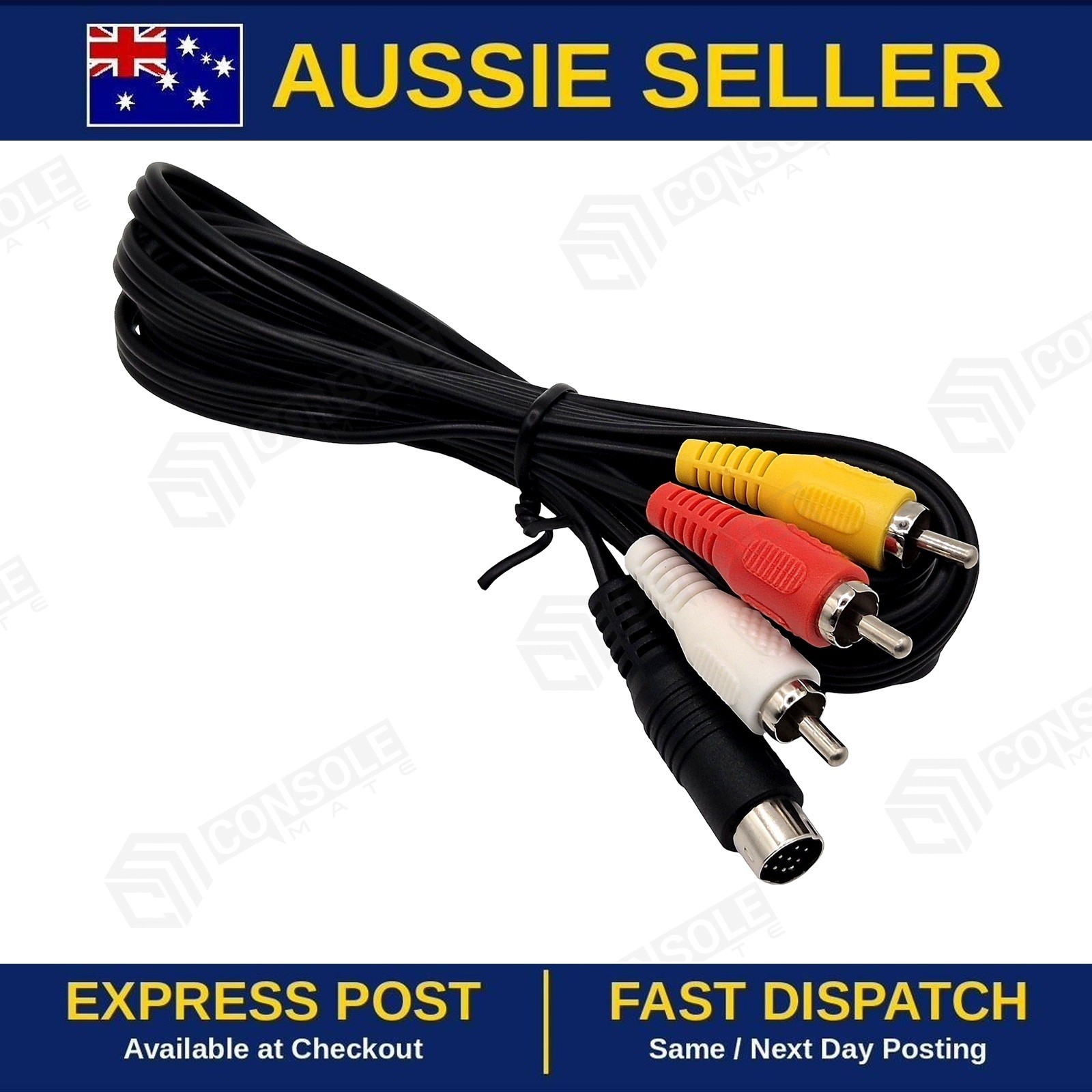 Composite AV Cable for Sega Genesis 2 3 Mega Drive II III | RCA 1.8m Brand New
