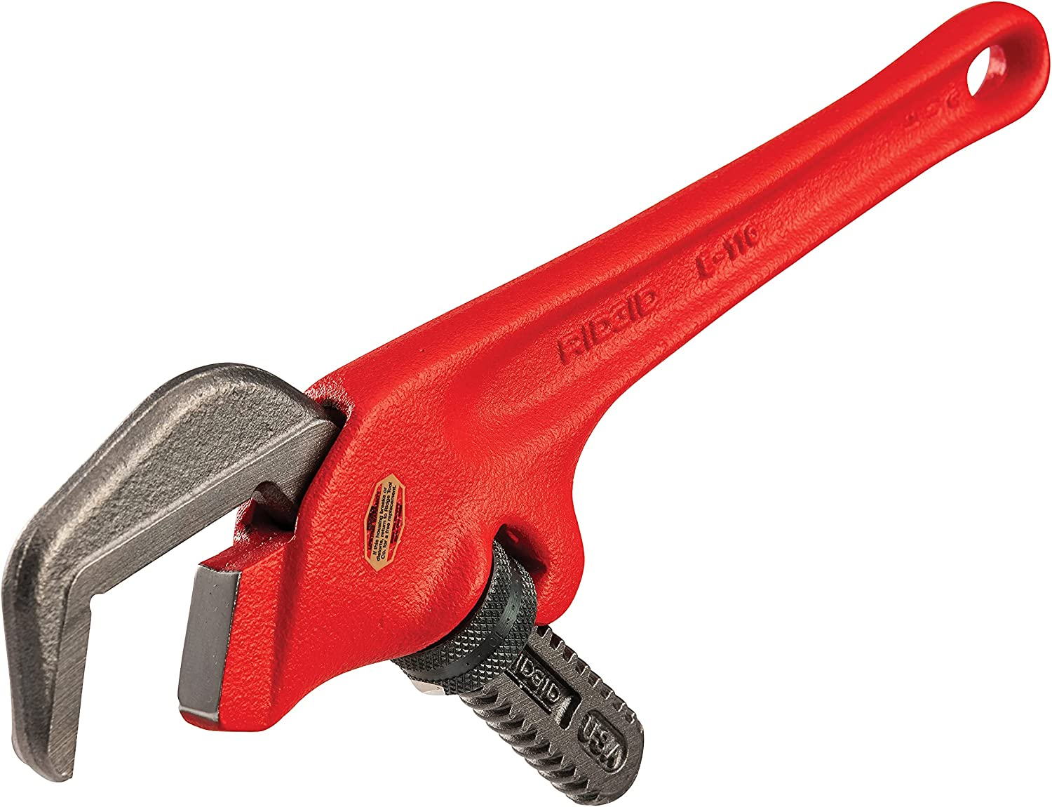 RIDGID 31305 Model E-110, 9.5" Offset Hex Jaw Pipe Wrench, Red, Made in the USA