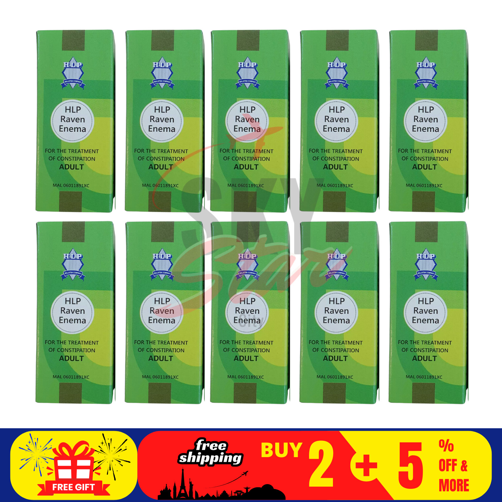 10 X HLP Raven Enema Adult 20ml X 2 Pieces Pump For Instant Constipation Relief