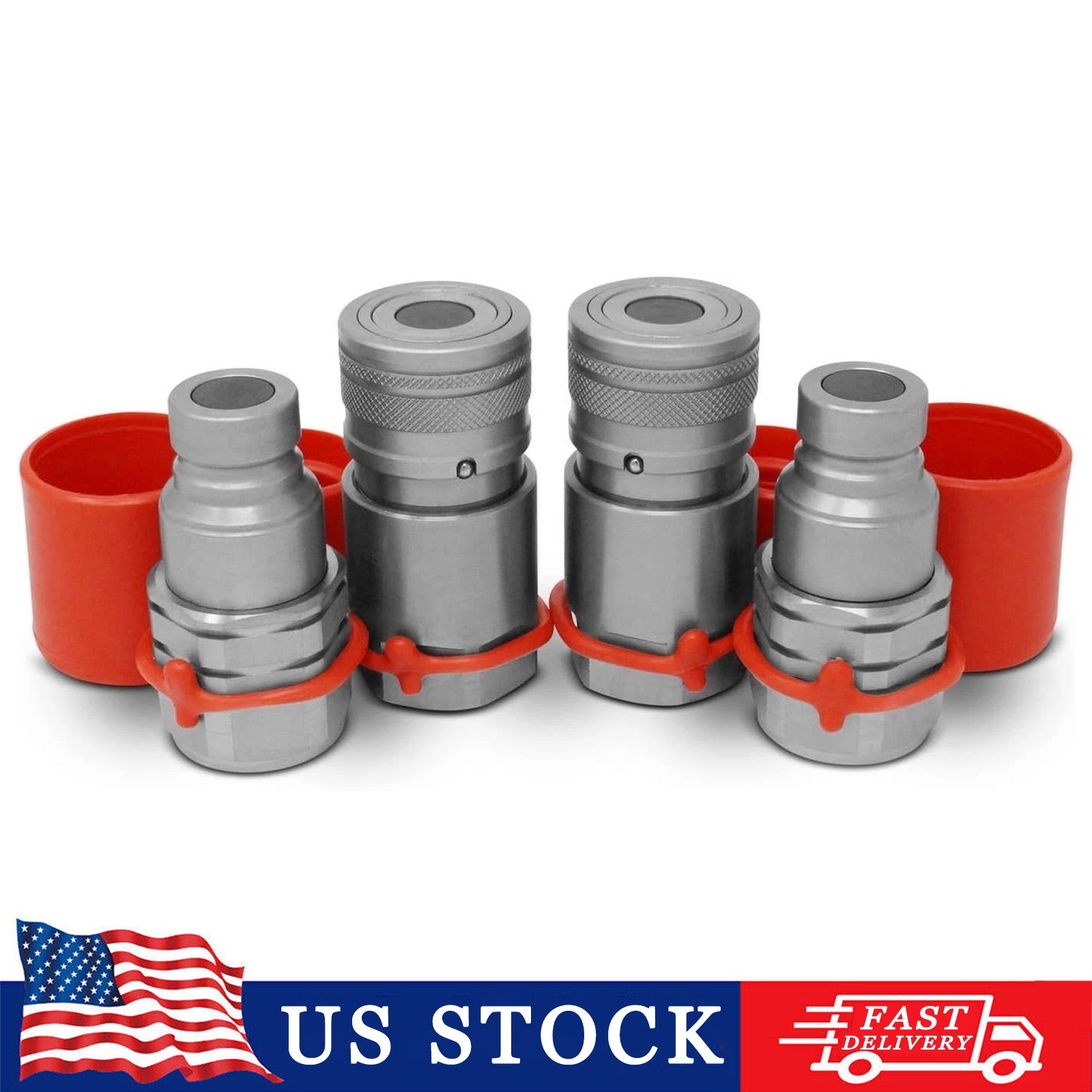 2Sets Flat Face Hydraulic Quick Connect Coupler Set, 1/2" Body x 1/2″ NPT Thread