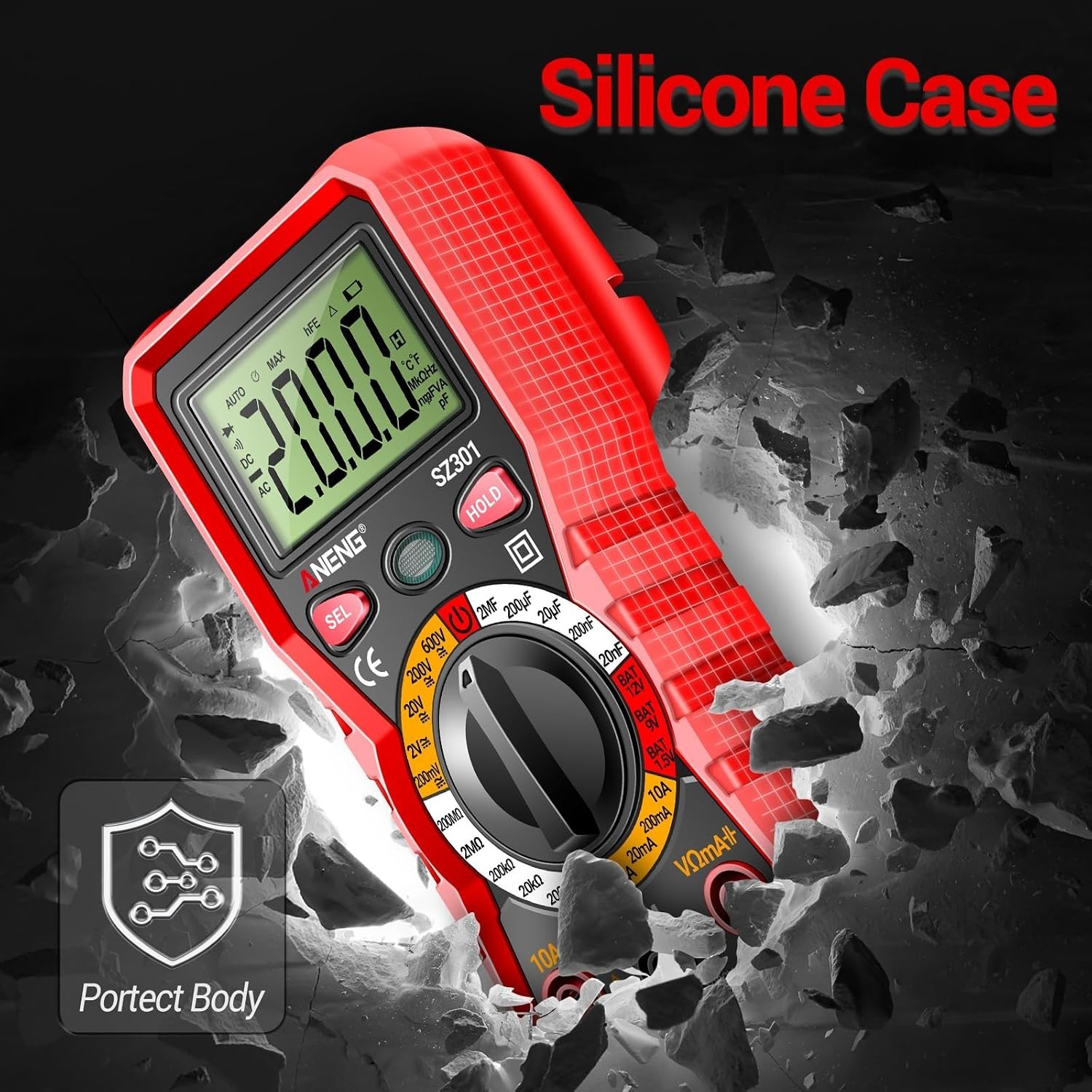 Multimeter with Case,Ohm Volt Amp Meter,Digital Voltage Tester | Non Contact ...