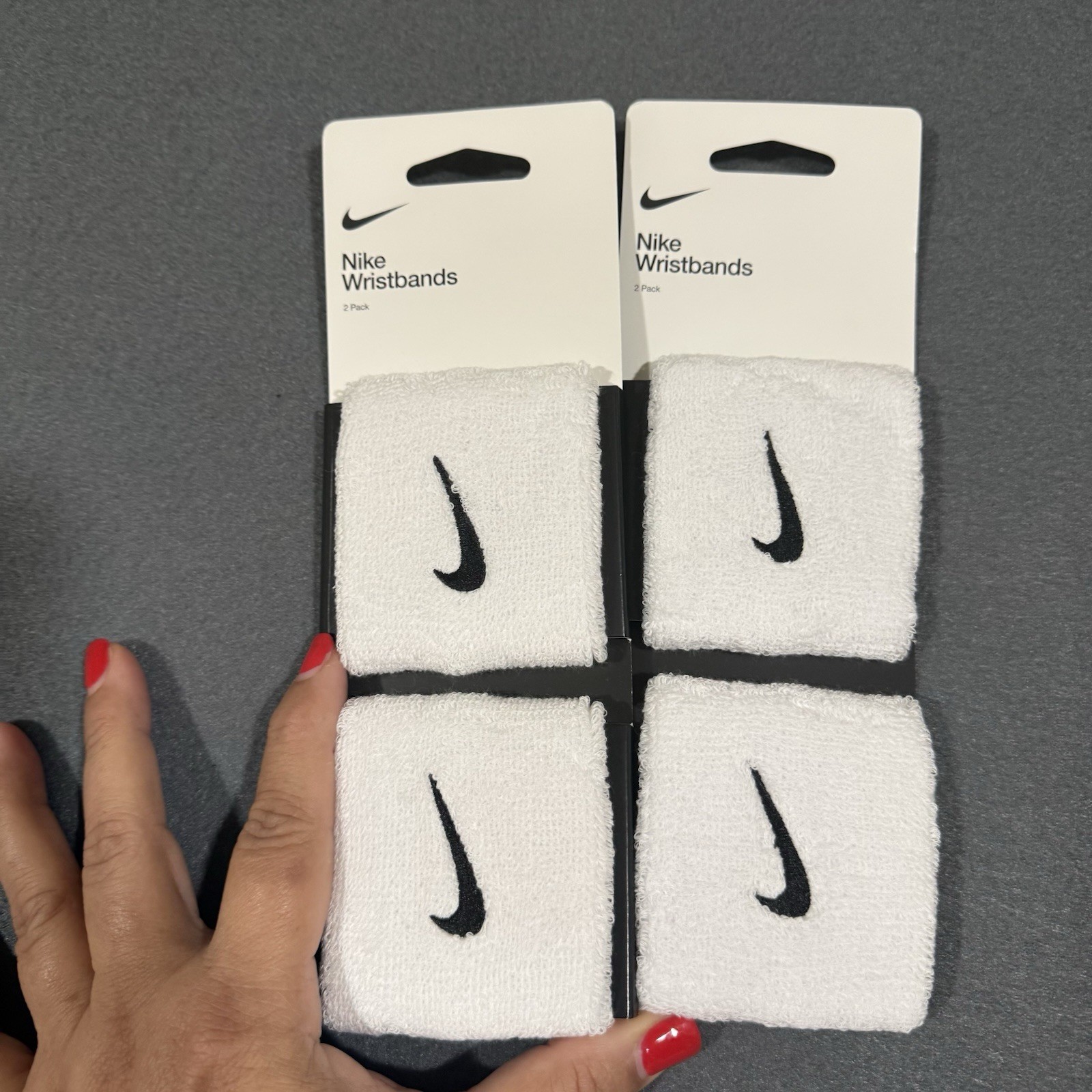 NIKE Swoosh White WRISTBANDS (2) 2-Packs #129862 NWT