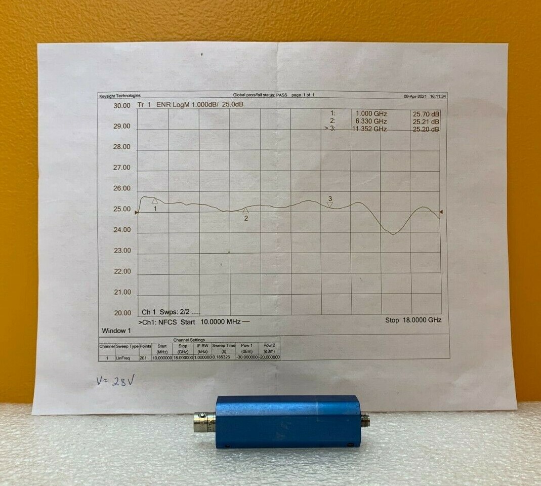 MSC MC50018 5 MHz to 18 GHz, 25 dB ENR, Solid State Noise Source. New + Data!