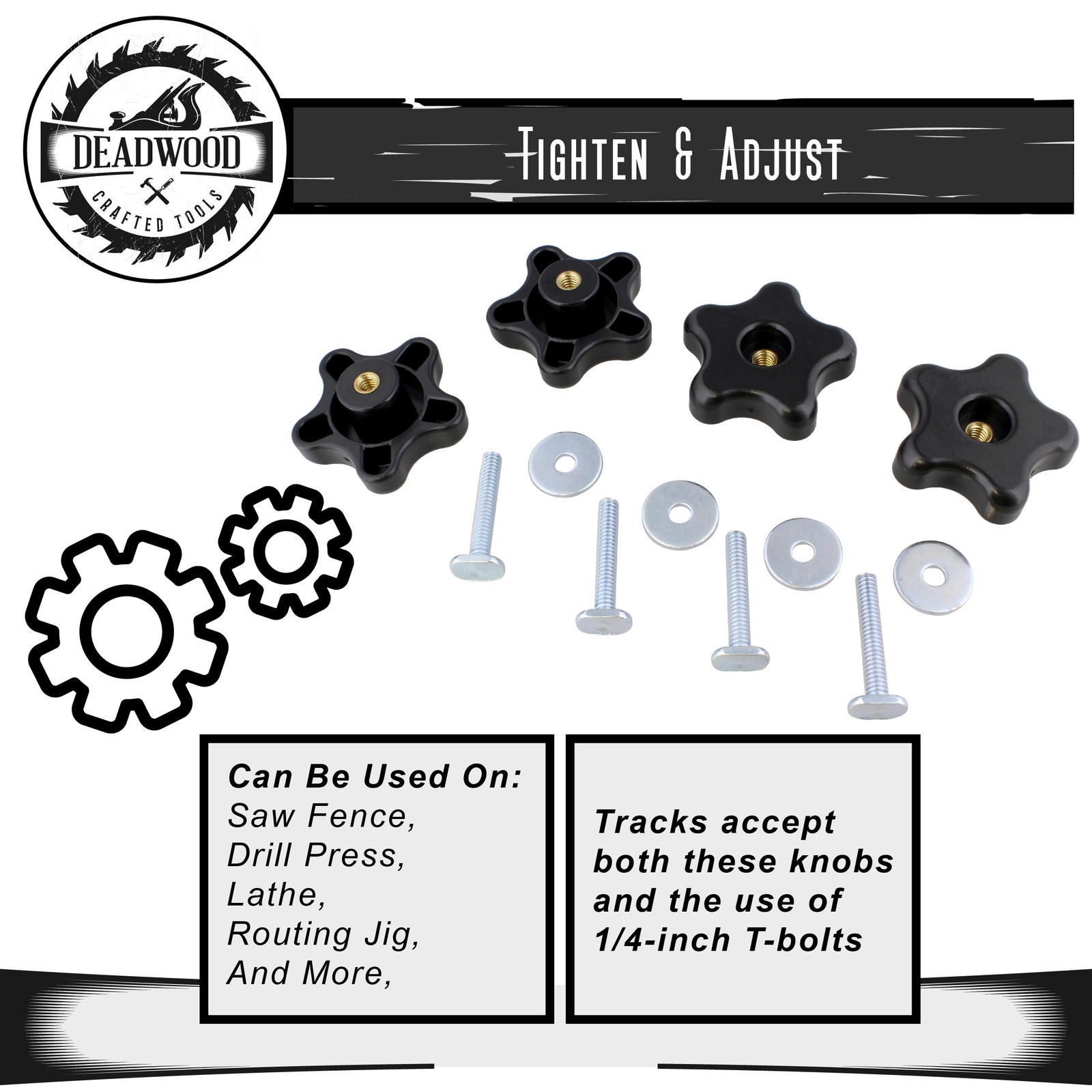 DCT | 5 Star Knobs Kit 1/4”-20 Threaded Knob Bolt with Knob Jig Knobs 4-Pack
