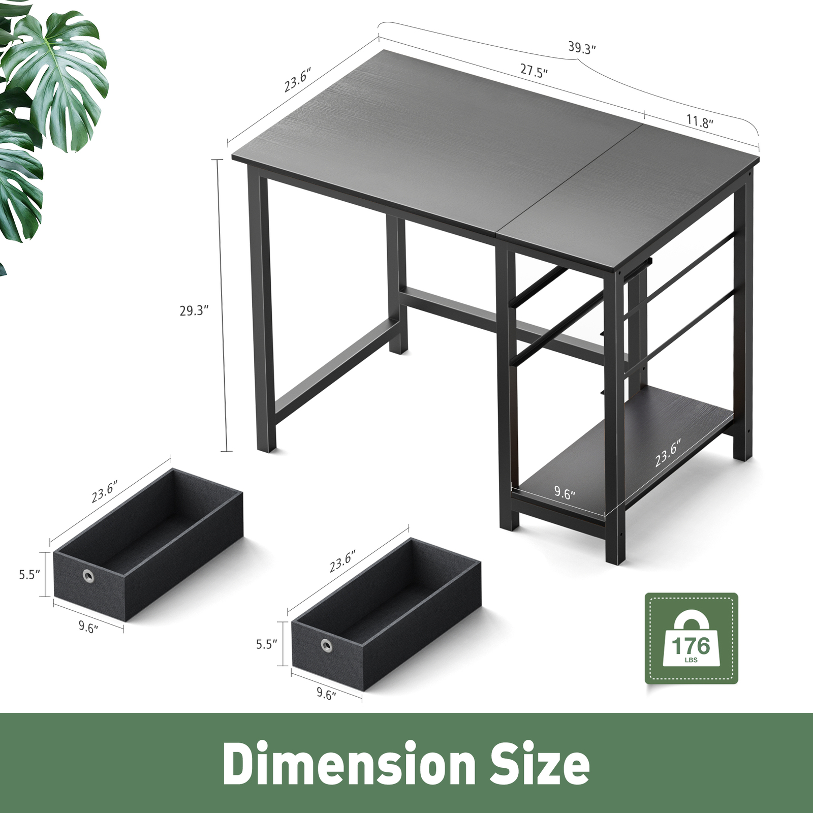 Office Computer Desk with 2-Tier Drawer Storage, Side Headphone Hook, Two Size