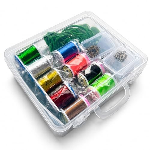 Fly Tying Materials Kit with Hooks Thread Crystal Flash Chenille Feathers,