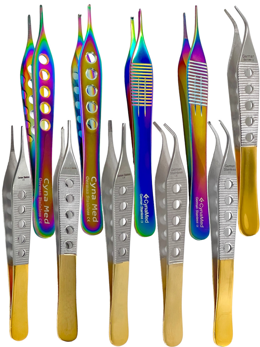 Adson Forceps Brown Tissue 1x2 Rat Tooth & Serrated Teeth Surgical Thumb Tweezer