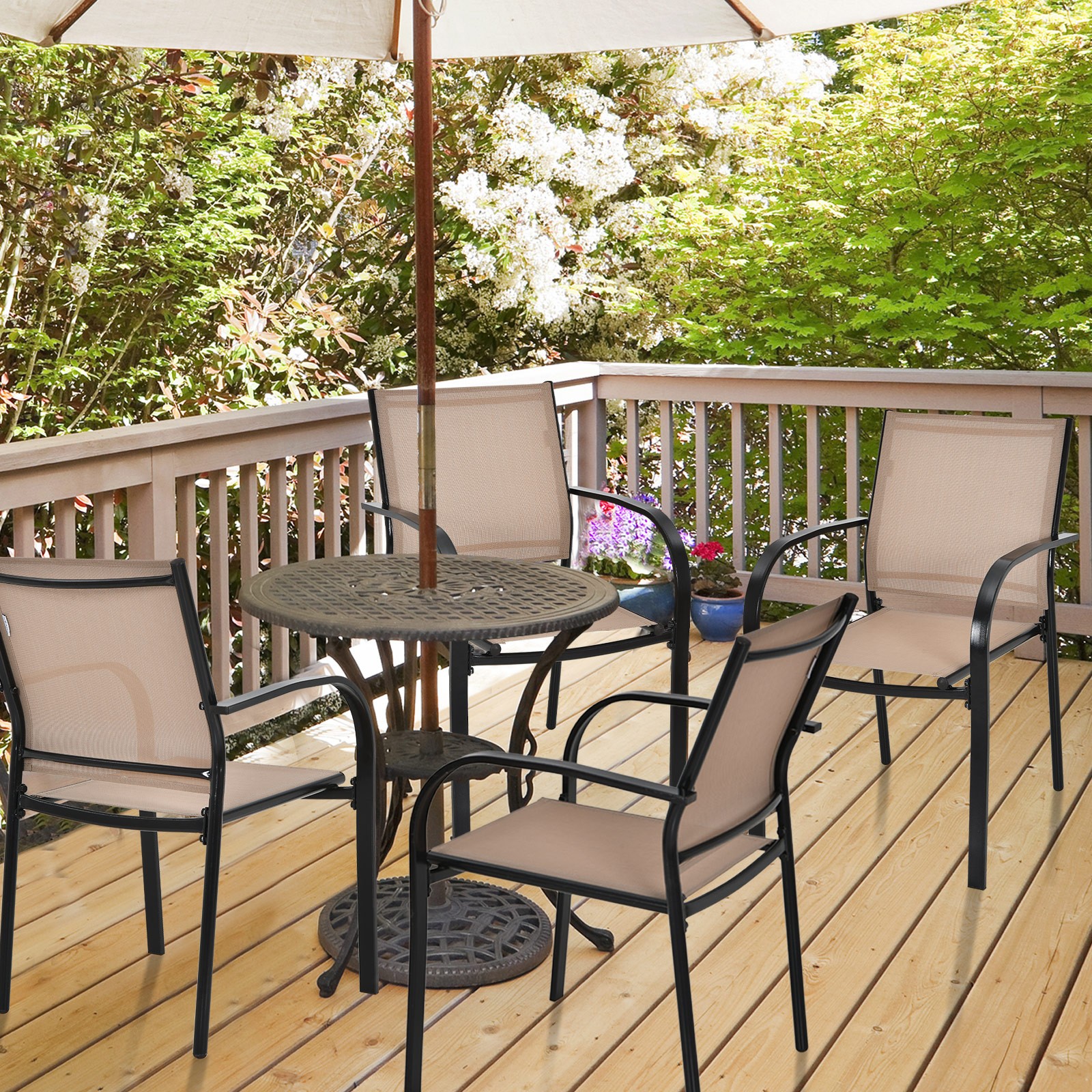 Topbuy 4PCS Outdoor Dining Chairs Stackable Chairs w/Armrests & Breathable