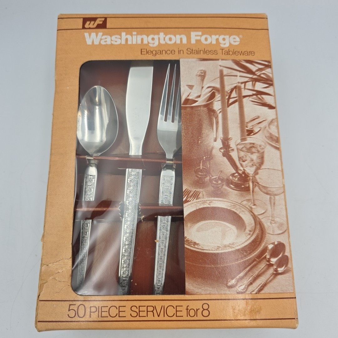 Washington Forge Stainless Steel Flatware Set With Floral Handles - 50 Piece Set