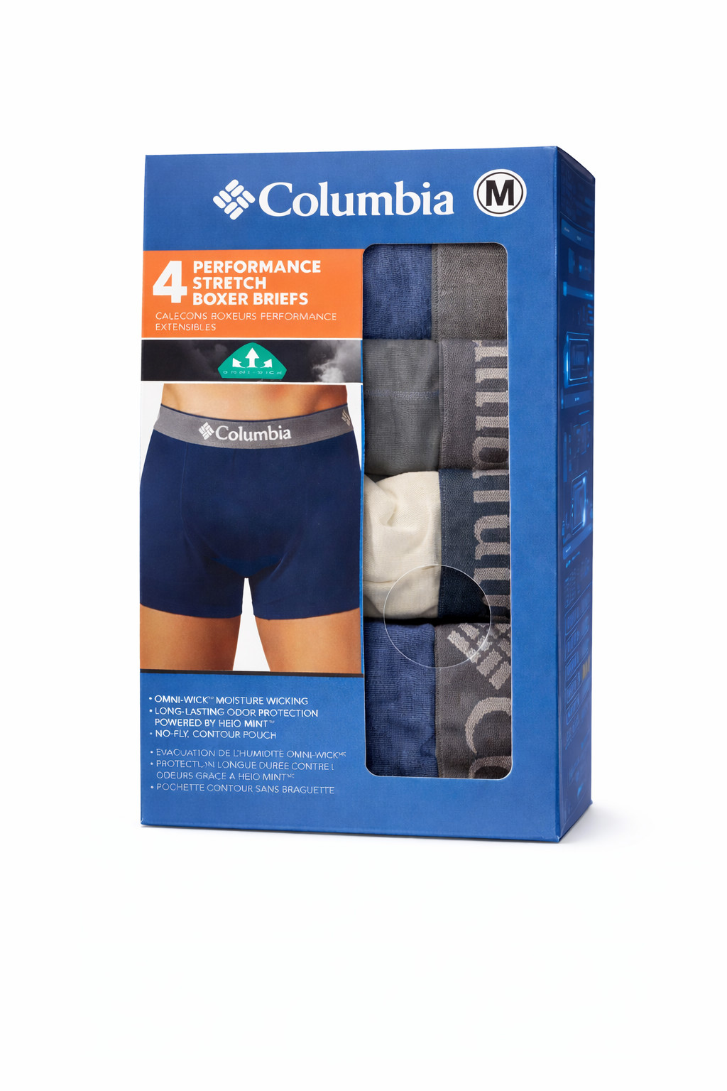 Columbia Men's Multi Color Performance Stretch Boxer Briefs 4 Pack, Meidum