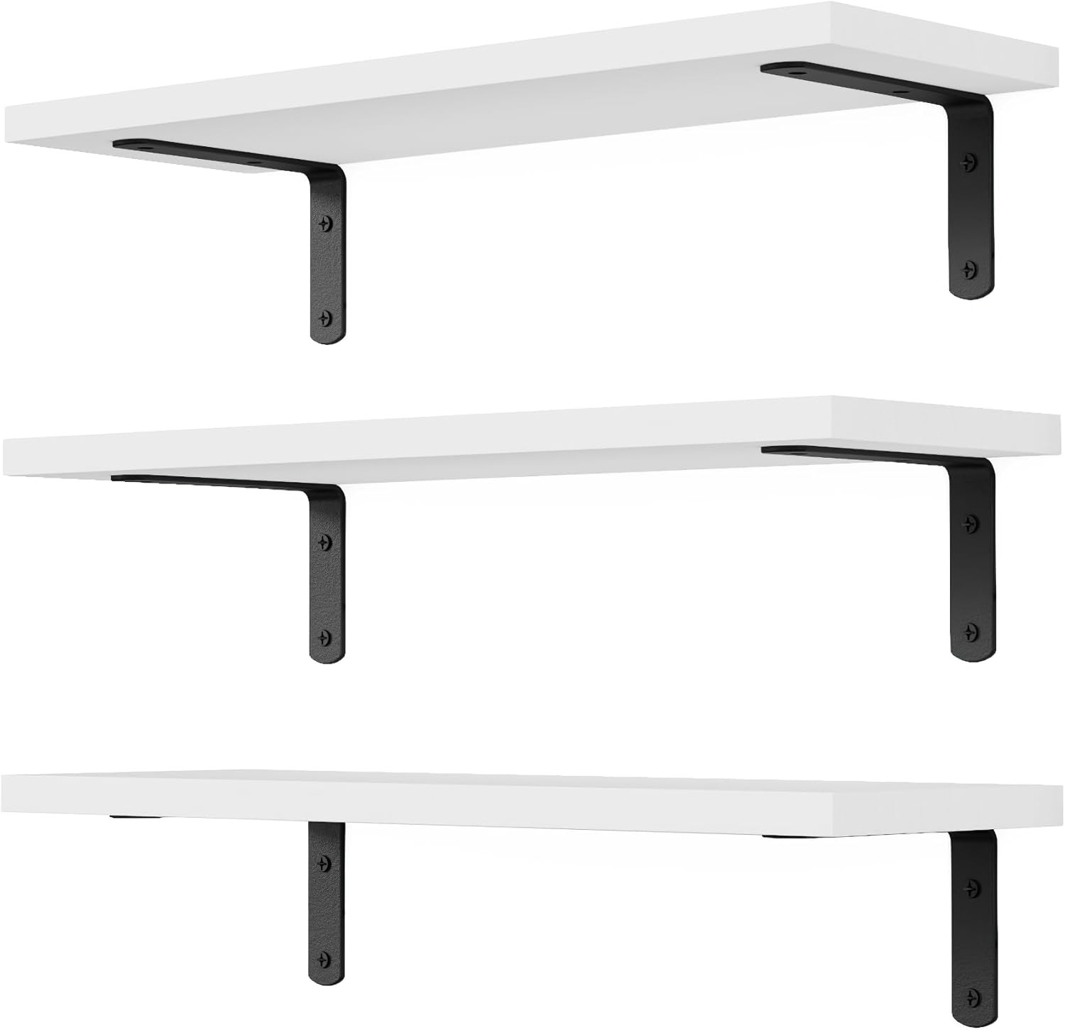 Floating Shelves, 3 Sets Wall Wooden Shelves for Décor, Mounted Basic, White