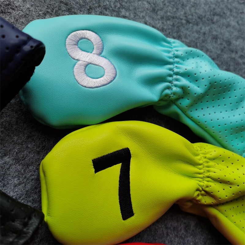 9PCS Multicolor Golf Iron Head Covers Colors PU Leather Irons Headcovers
