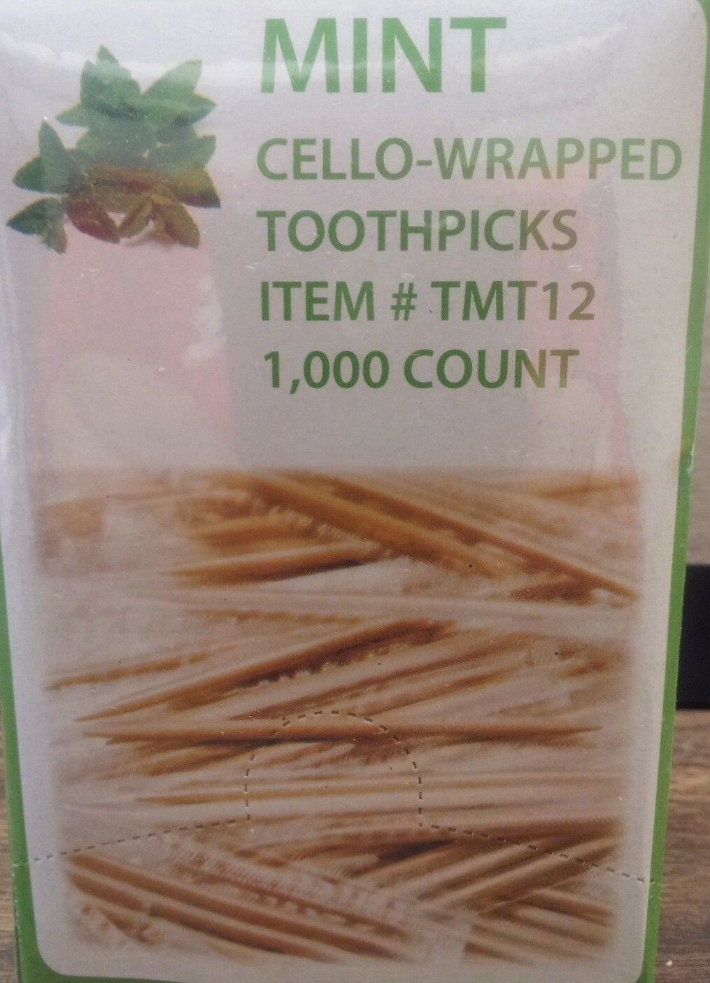 (1000) TOOTHPICKS MINT CELLO-WRAPPED ROUND WOODEN ROYAL/POLY KING/WHITE BIRCH