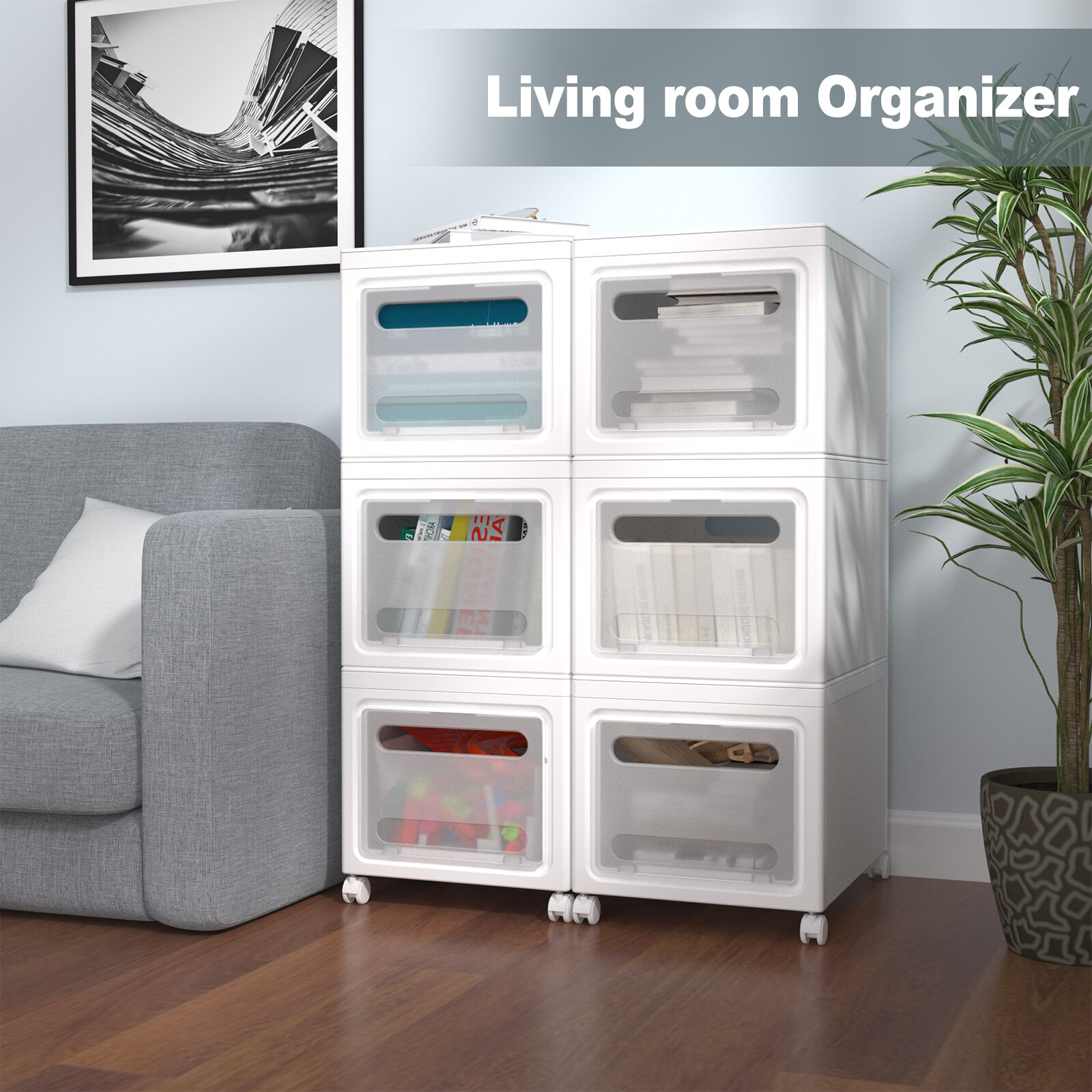 3 Tier Folding Storage Containers Bins with Lid & Wheels Stackable Organizer Box