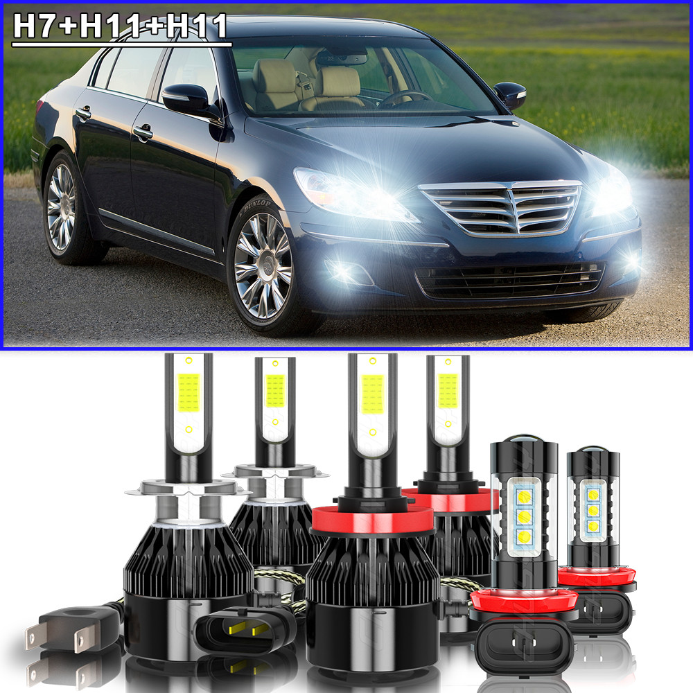 For 2009-2014 Hyundai Genesis 6x LED Headlight High/Low Beam+Fog Light Bulbs Kit