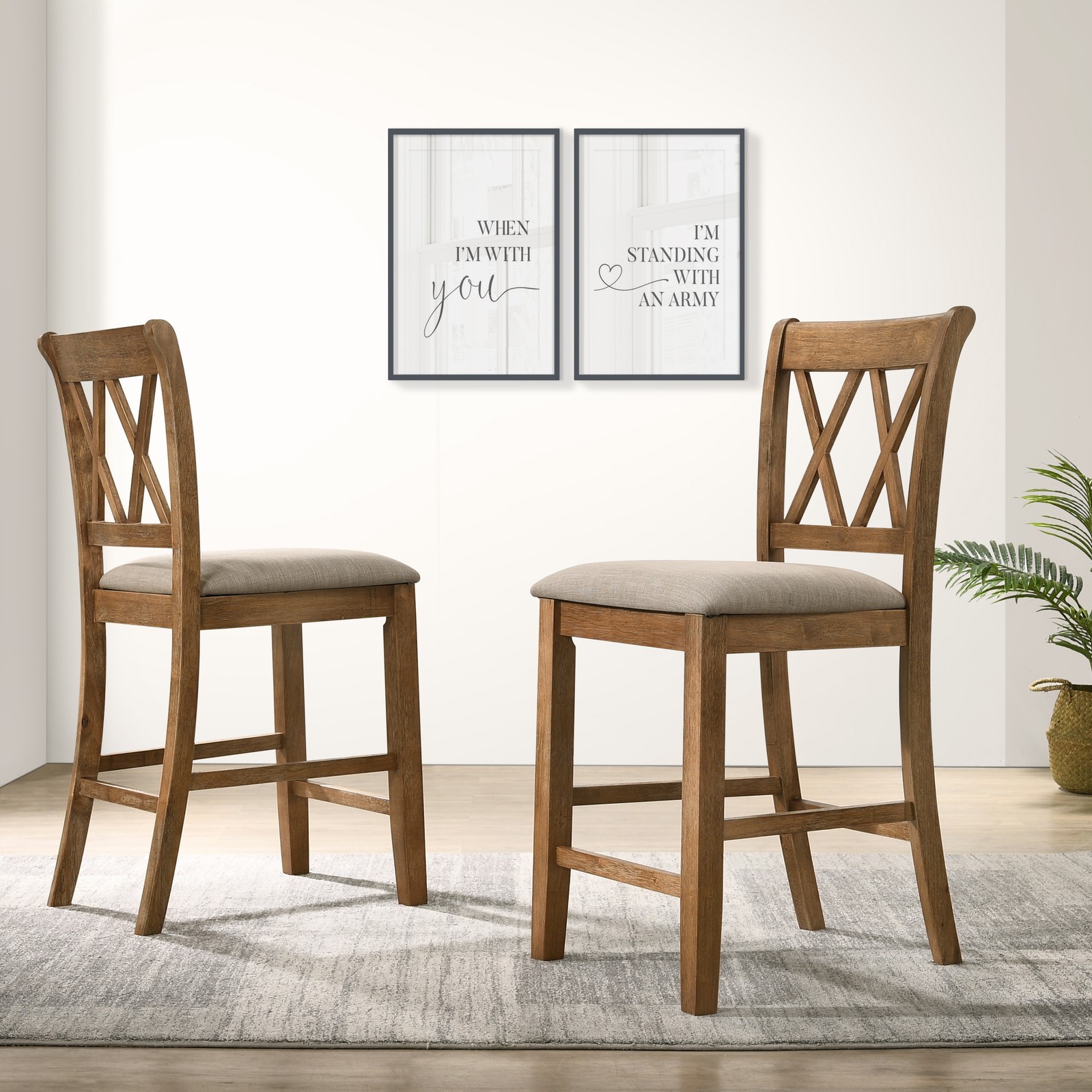 Set of 2 Fabric Upholstered Counter Height Dining Chairs, 24 Inch Bar Stools