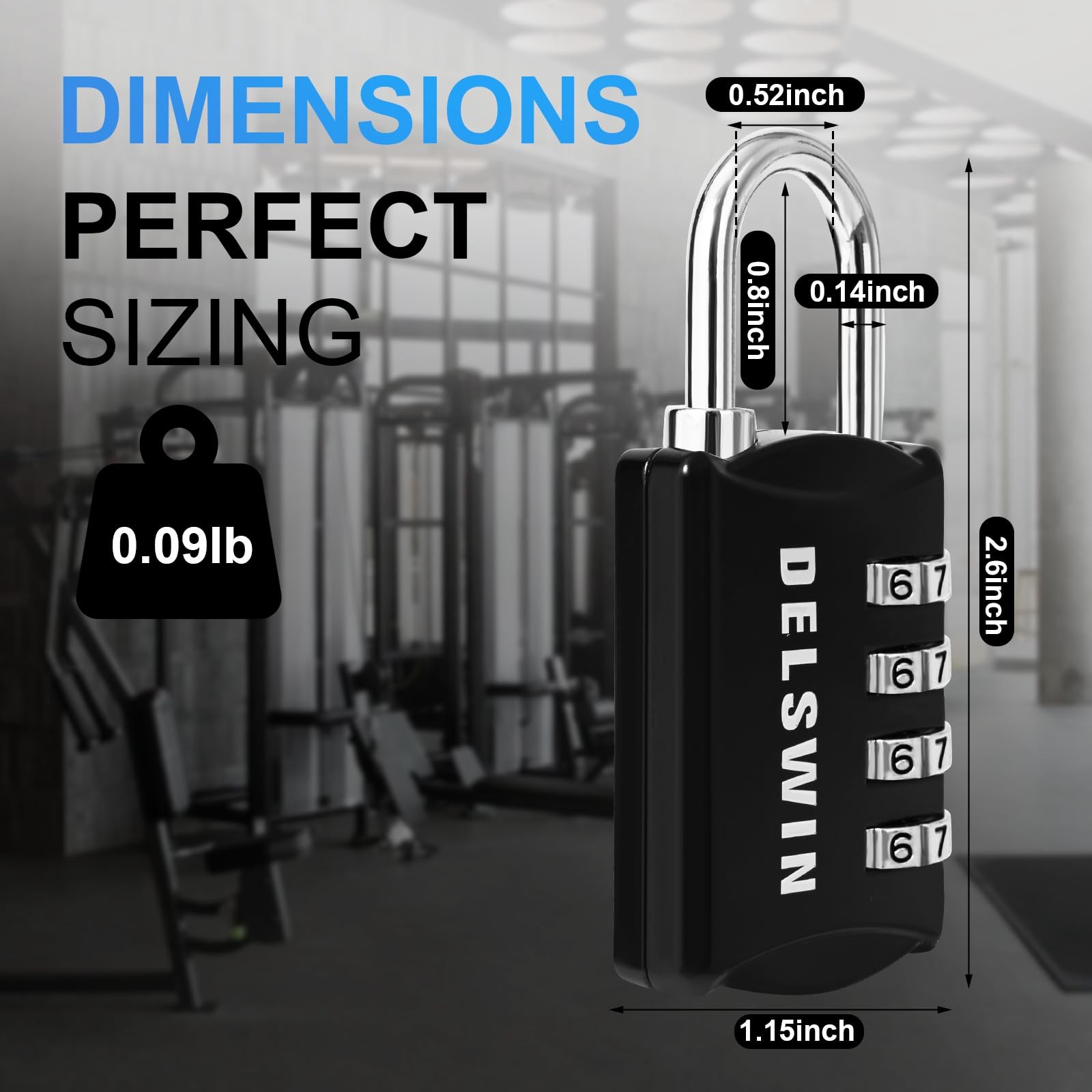 DELSWIN Small Combination Lock for Locker, 4-Digit 4 Pieces, Charcoal Black