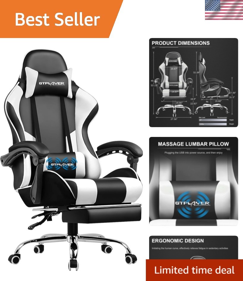 Gaming Chair, Computer Chair with Footrest and Lumbar Support, Height Adjusta...