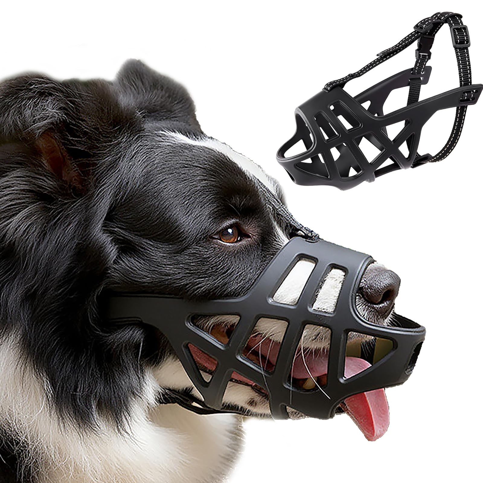 Breathable Basket Dog Muzzle - Adjustable for Small to X-Large S/M, Black
