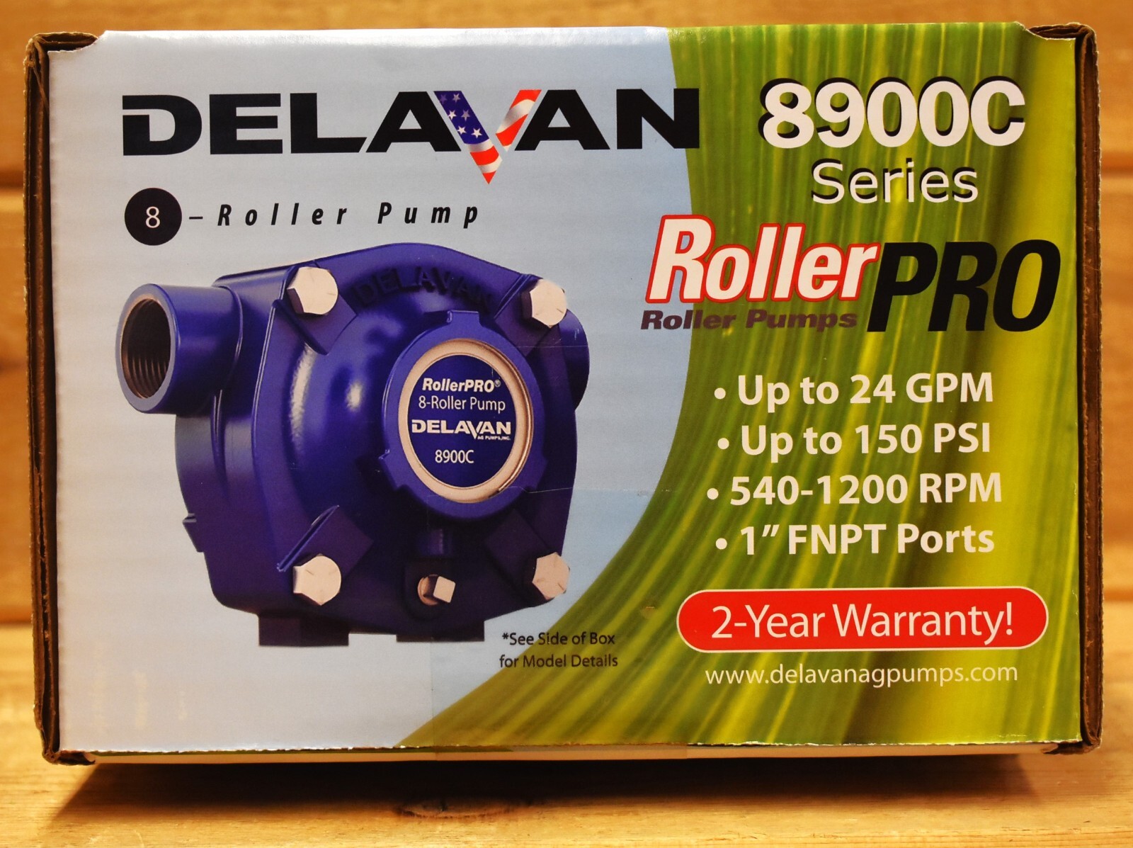 Delavan 8900C Series 8 Roller Pump Pro 24 GPM 150 PSI 540-1000 RPM 1" FNPT