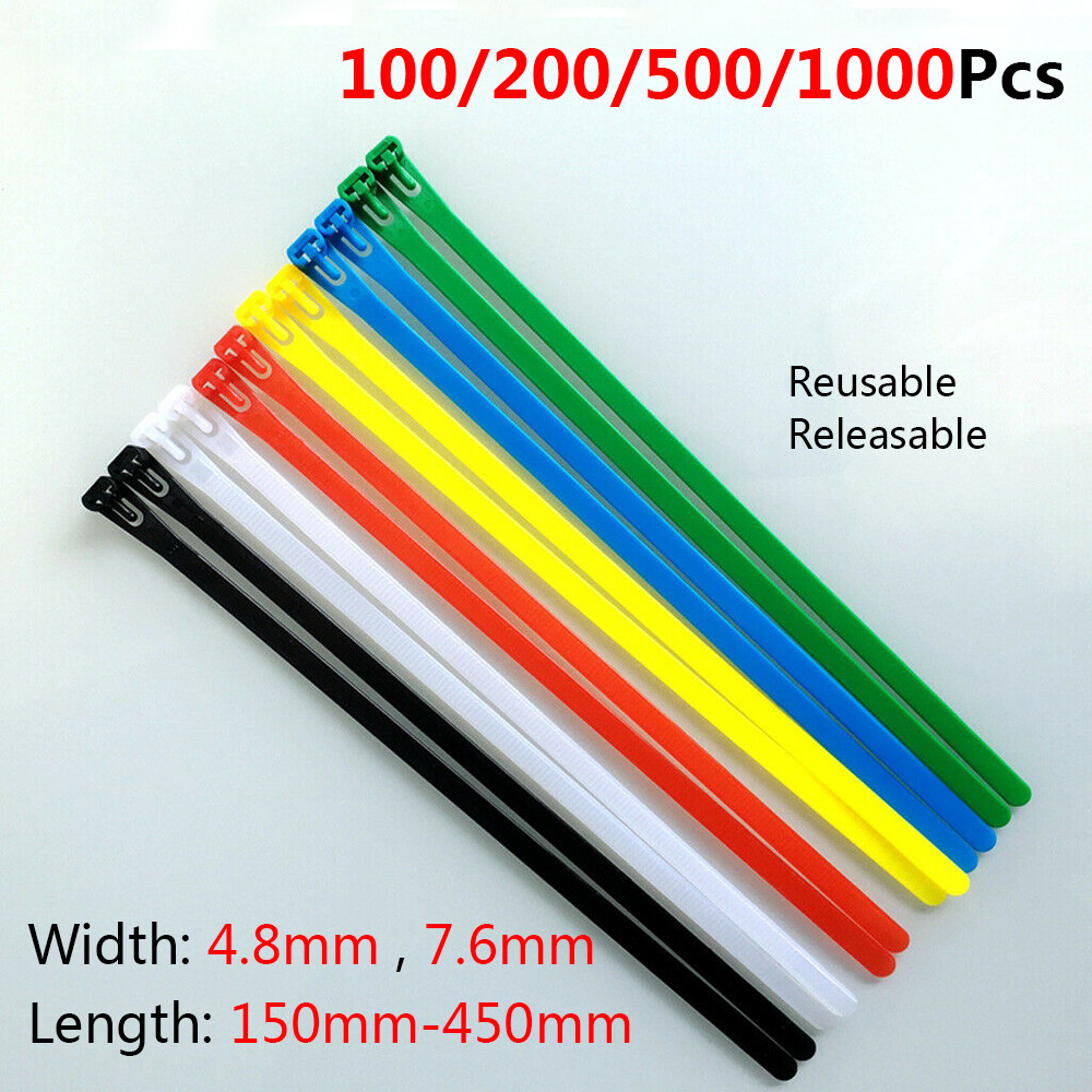 Width 4.8mm 7.6mm Reusable Nylon Cable Ties Zip Ties Length 150mm-450mm 6 Colors