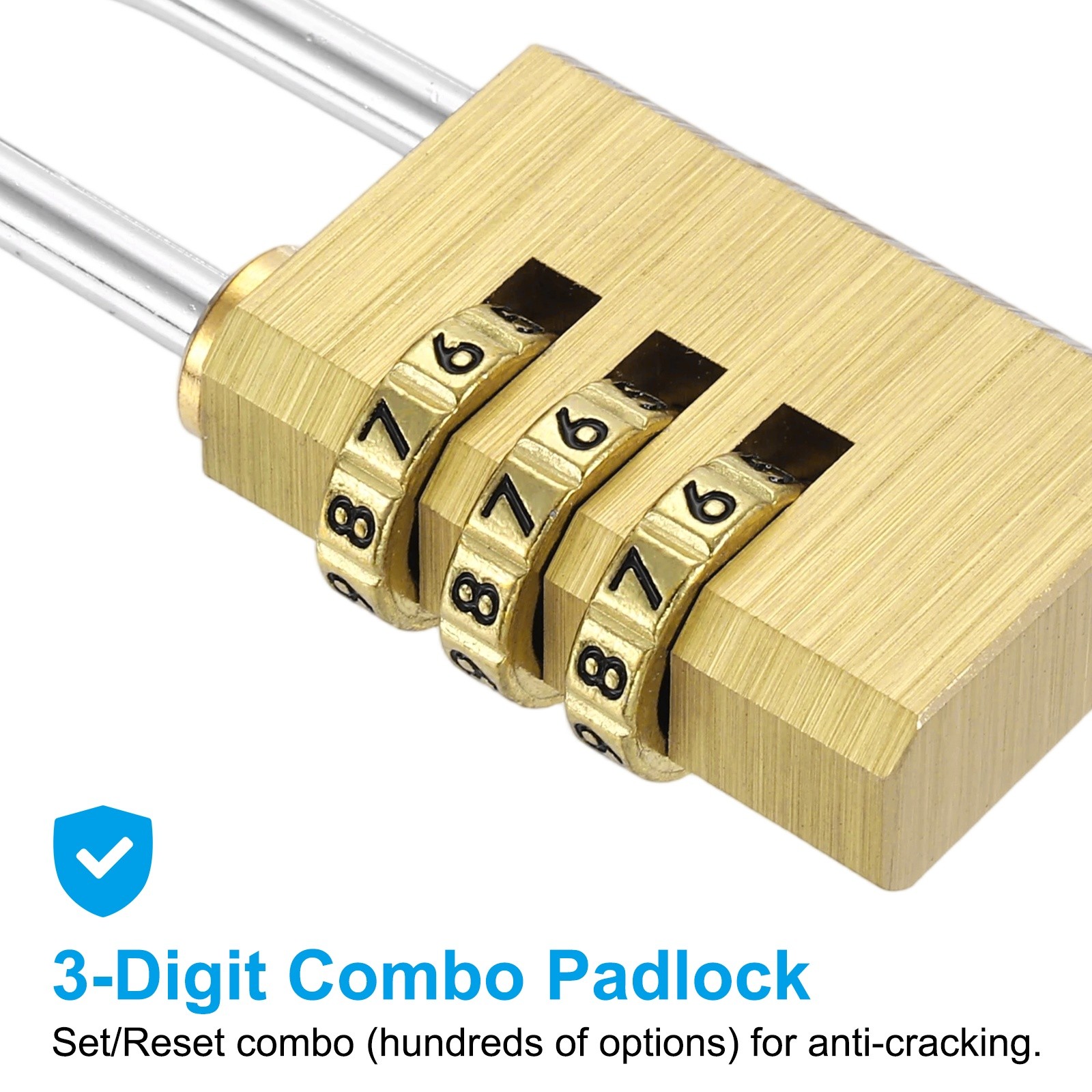 Brass Combination Lock 2.36", 2Pcs 4 Digit Resettable Combination Padlock Yellow