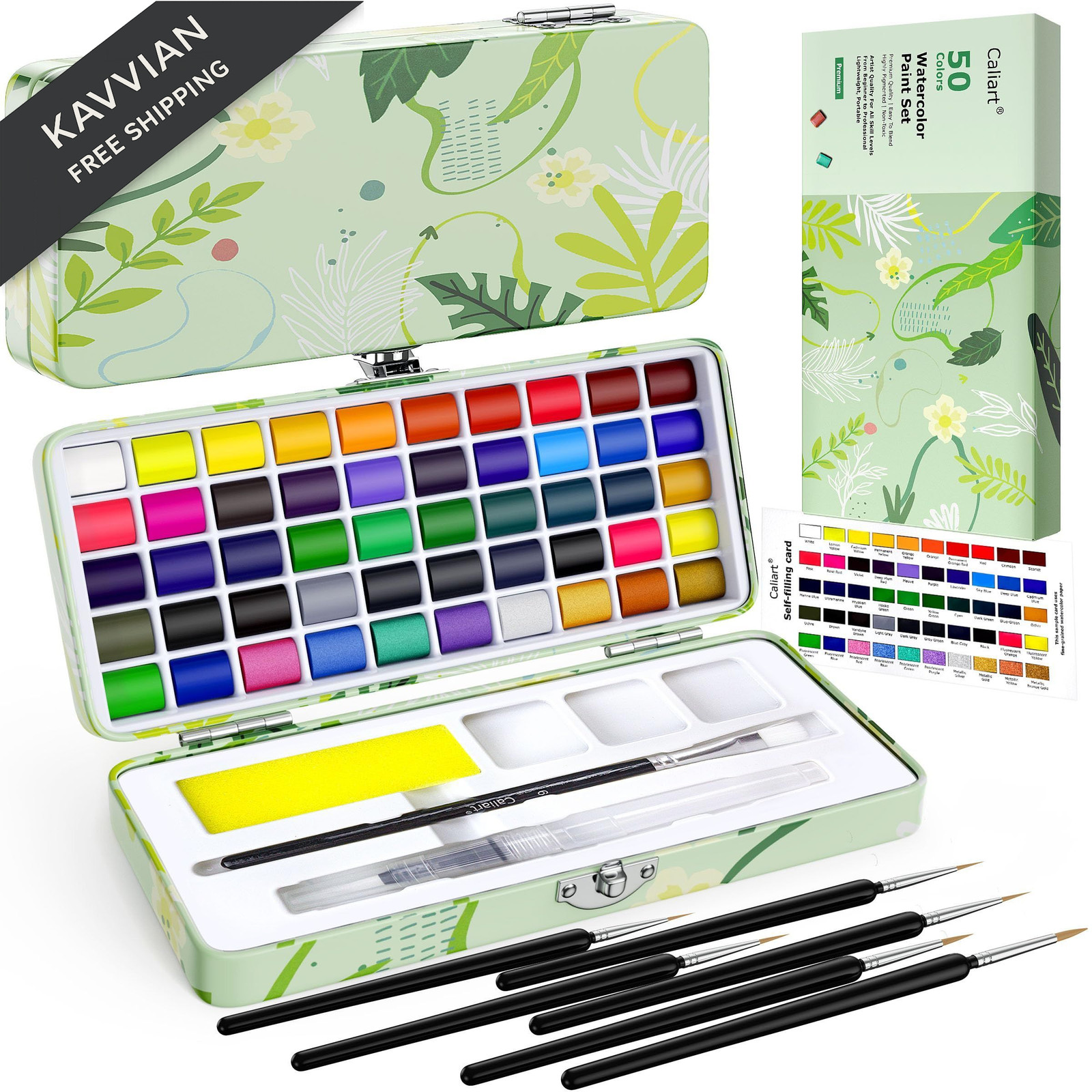 Caliart Watercolor Paint Set, 50 Colors 1 Count (Pack of 50), Multicolor