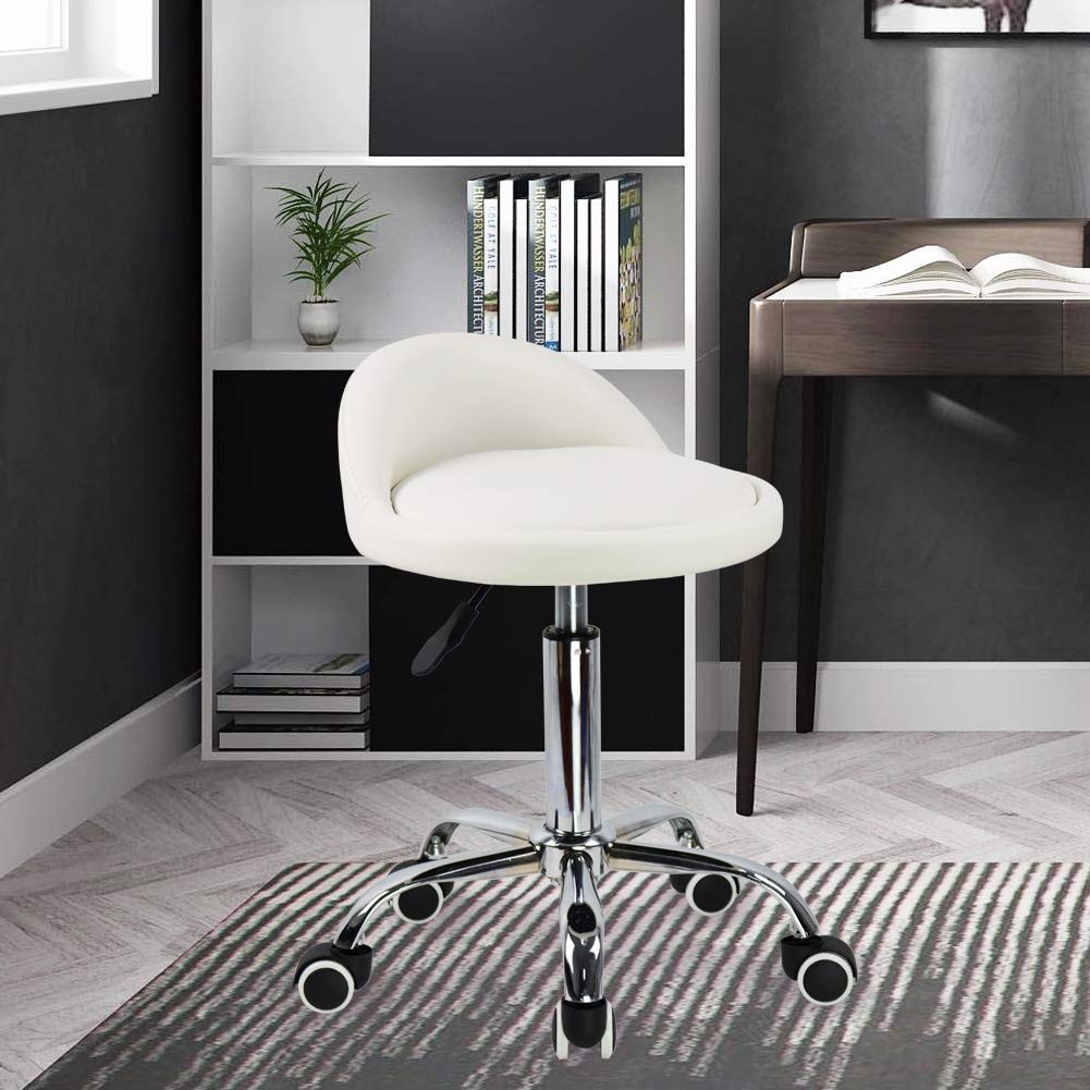 KKTONER PU Leather Seat Height: 46-62cm, Width: 36.5cm, Depth: 44cm, White