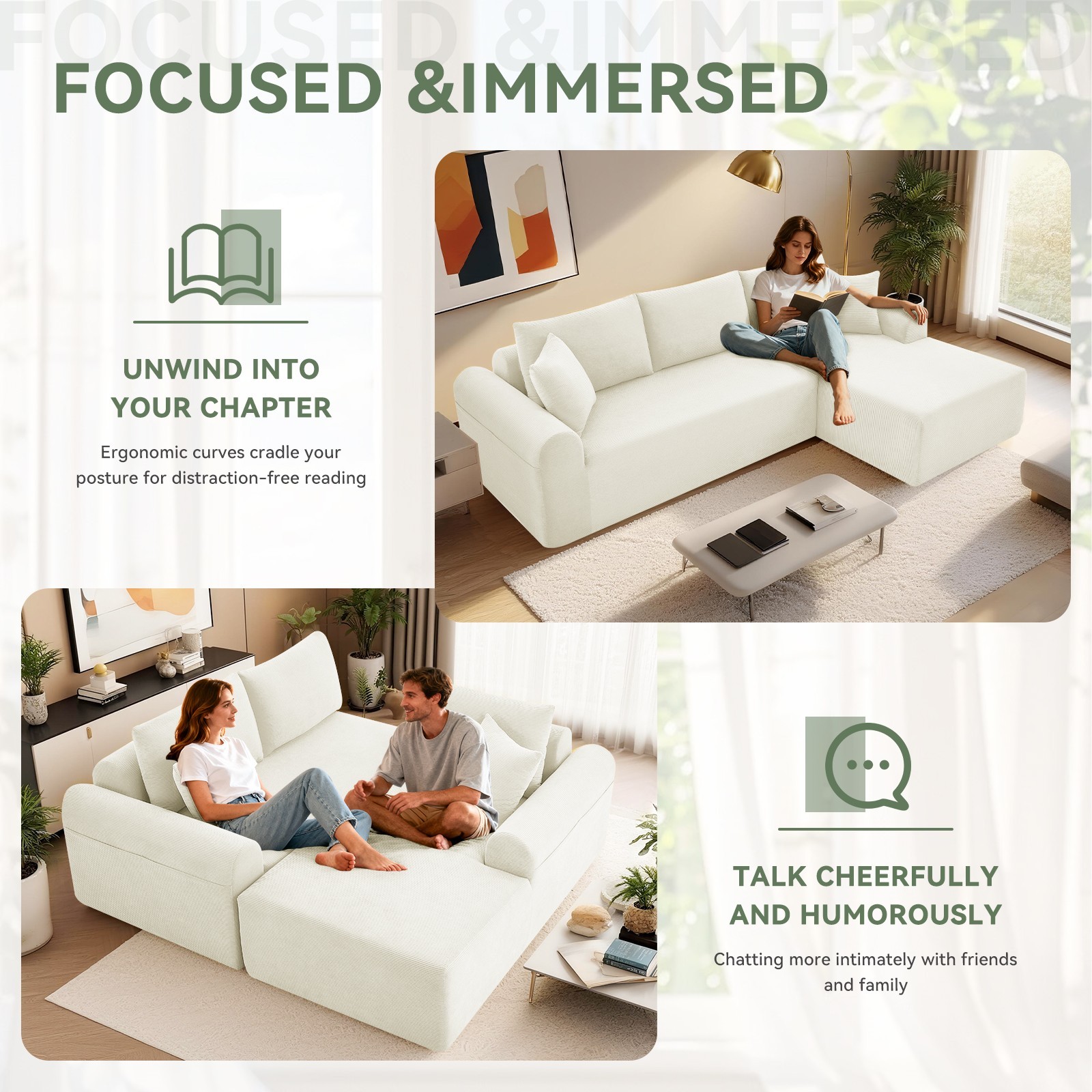 5-in-1 Modular Sectional Sofa with L-Shaped Chaise Comfy Corduroy Boneless Couch