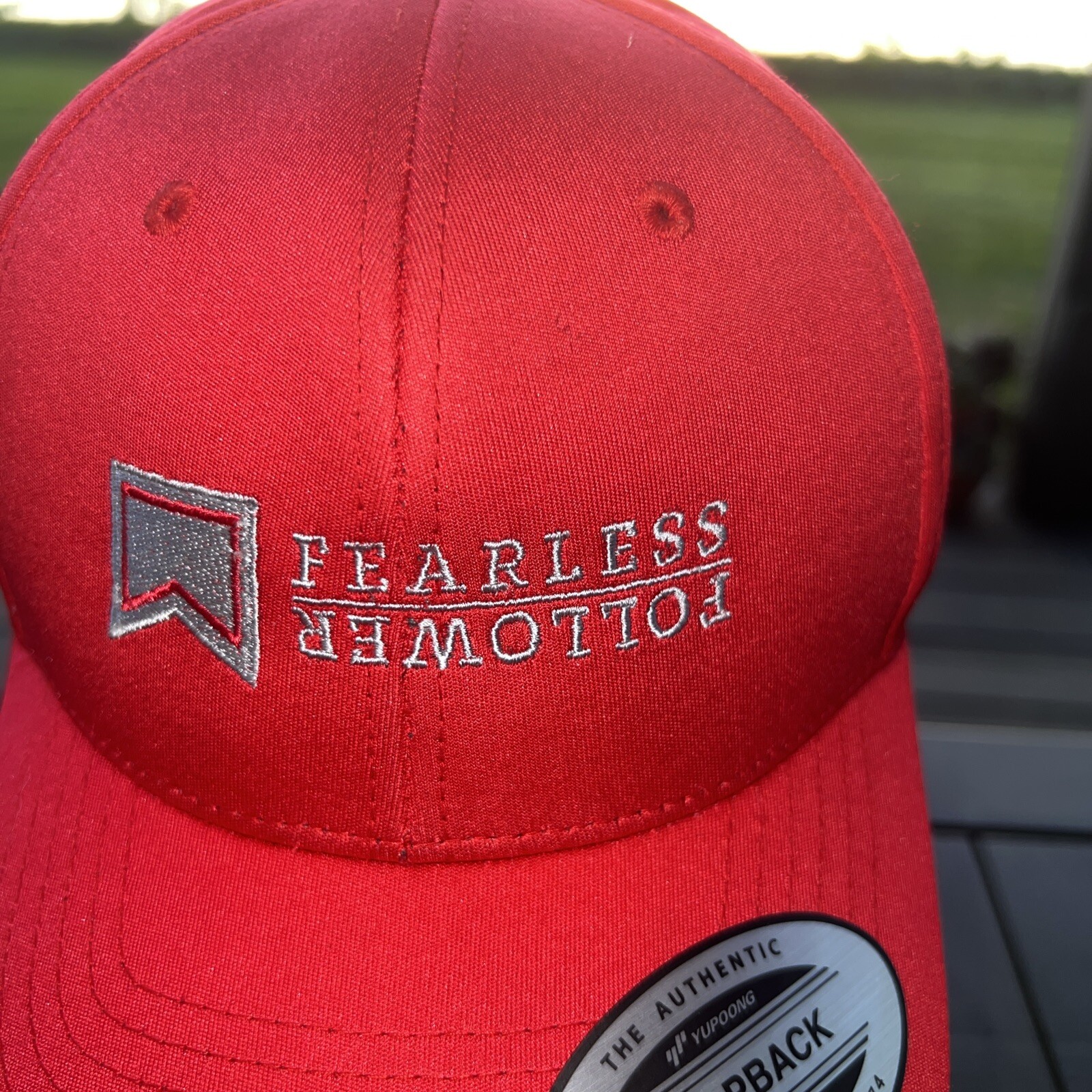 Fearless Follower w Silver Red Logo Youth Hat Cap Hook Loop Polyester EUC