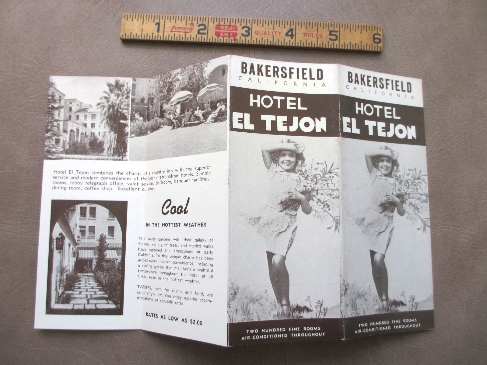 Vintage 1940's Original Travel Brochure "Hotel El Tejon" Bakersfield, California