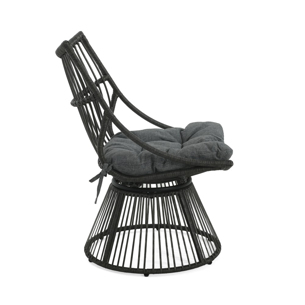 Mid Century High Back Wicker Chair with Side Table Grey PE Rattan