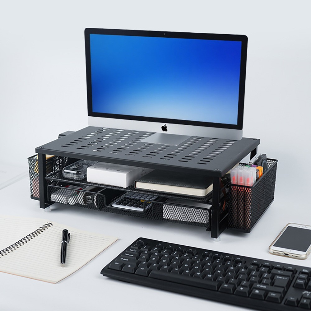Desk Organizers and Accessories 2 Tier Monitor Stand with Drawer and Pen Holder