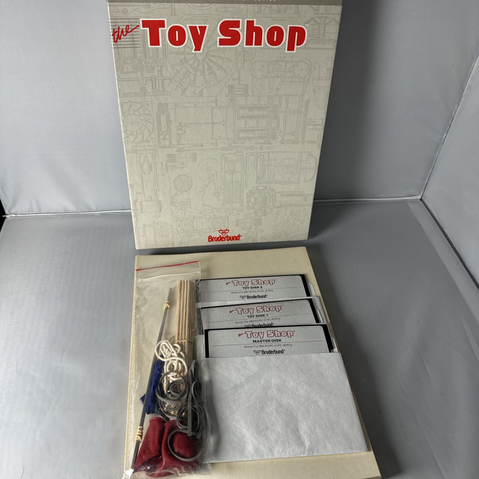 VTG 1986 Broderbund The Toy Shop 5.25 disks with box for IBM/PC XT/PC AT/PCjr