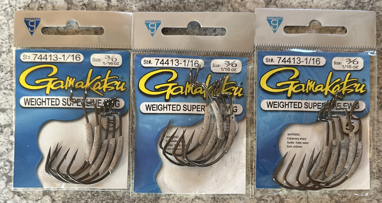3 Packs Gamakatsu Weighted Superline EWG 3/0 1/16 OZ 74413-1/16