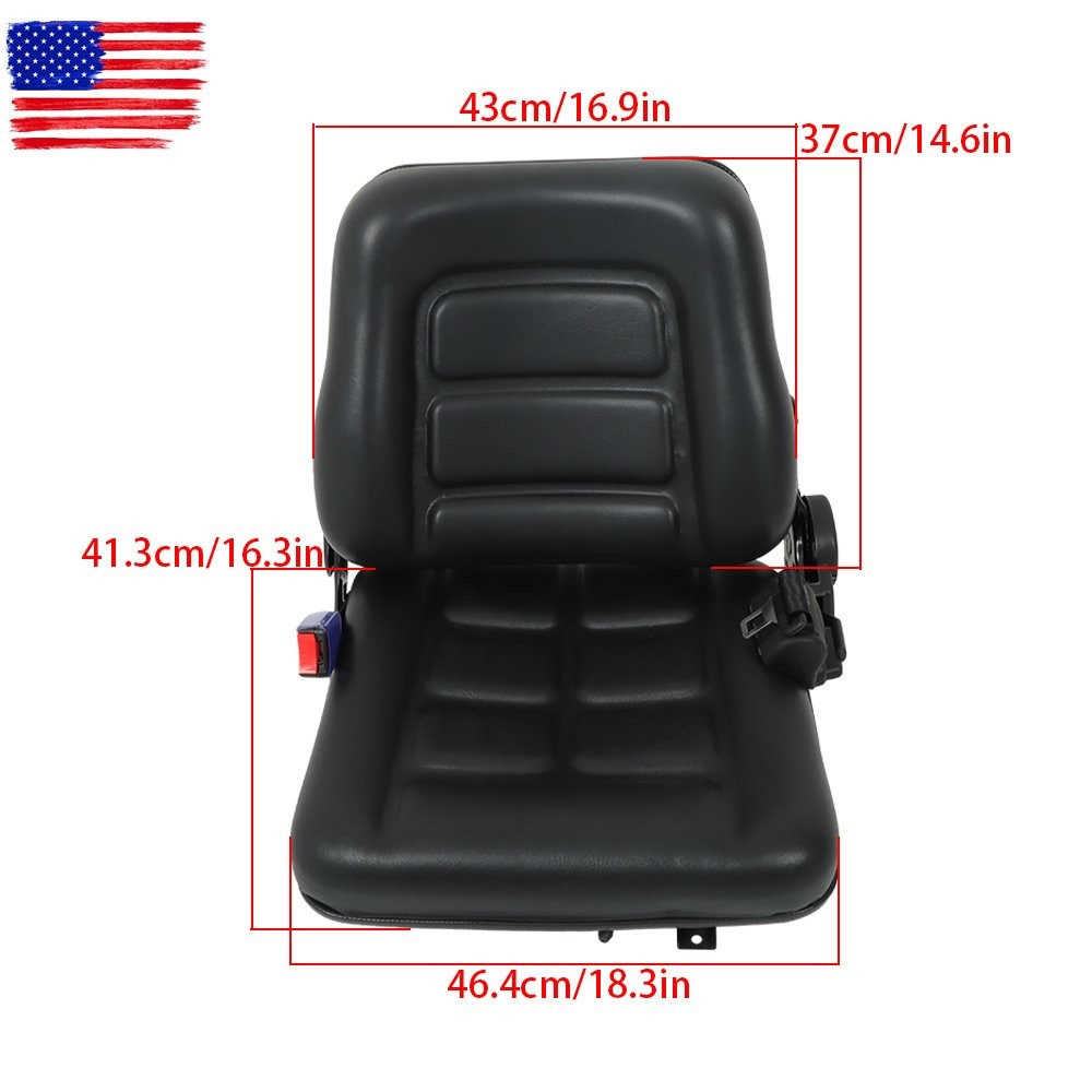 Forklift Seat Fold Down Tractor Seat W/ Adjustable Back & Seatbelt Switch