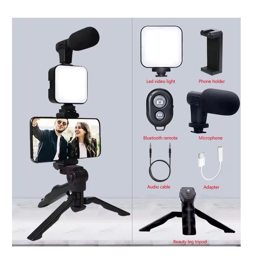 AY-49 Vlogging Kit Tripod Microphone LED Light Bluetooth Remote Mobile Phone