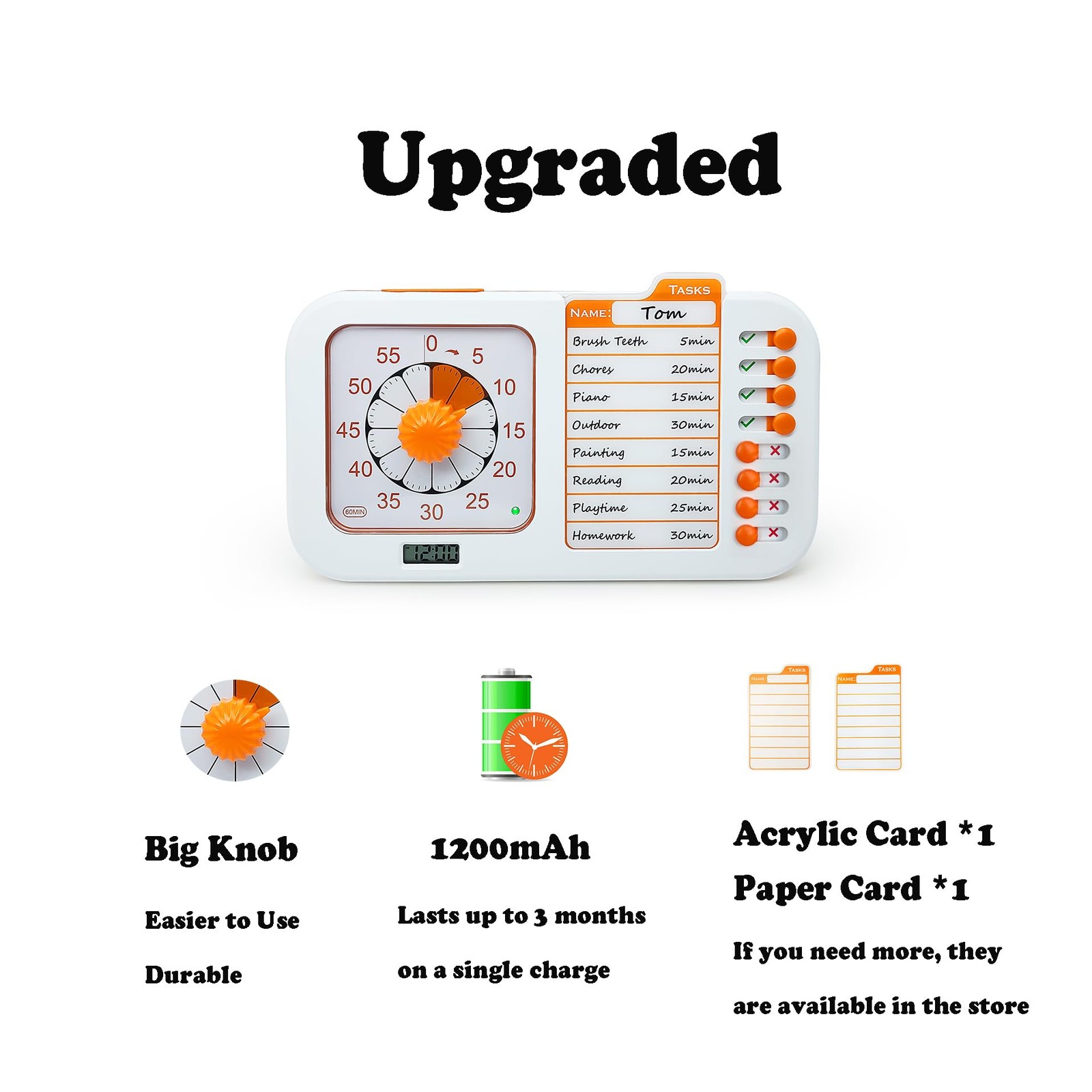 Chargeable Task Timer, to-do List with Visual Timer for Adults and Students, ...