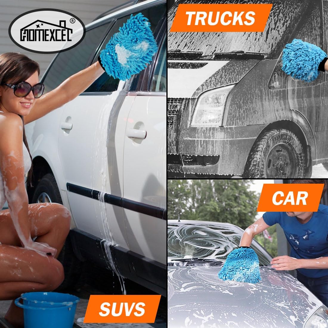 2Pack Chenille Microfiber Car Wash Mitt Double Sided for Car Washing Detailing