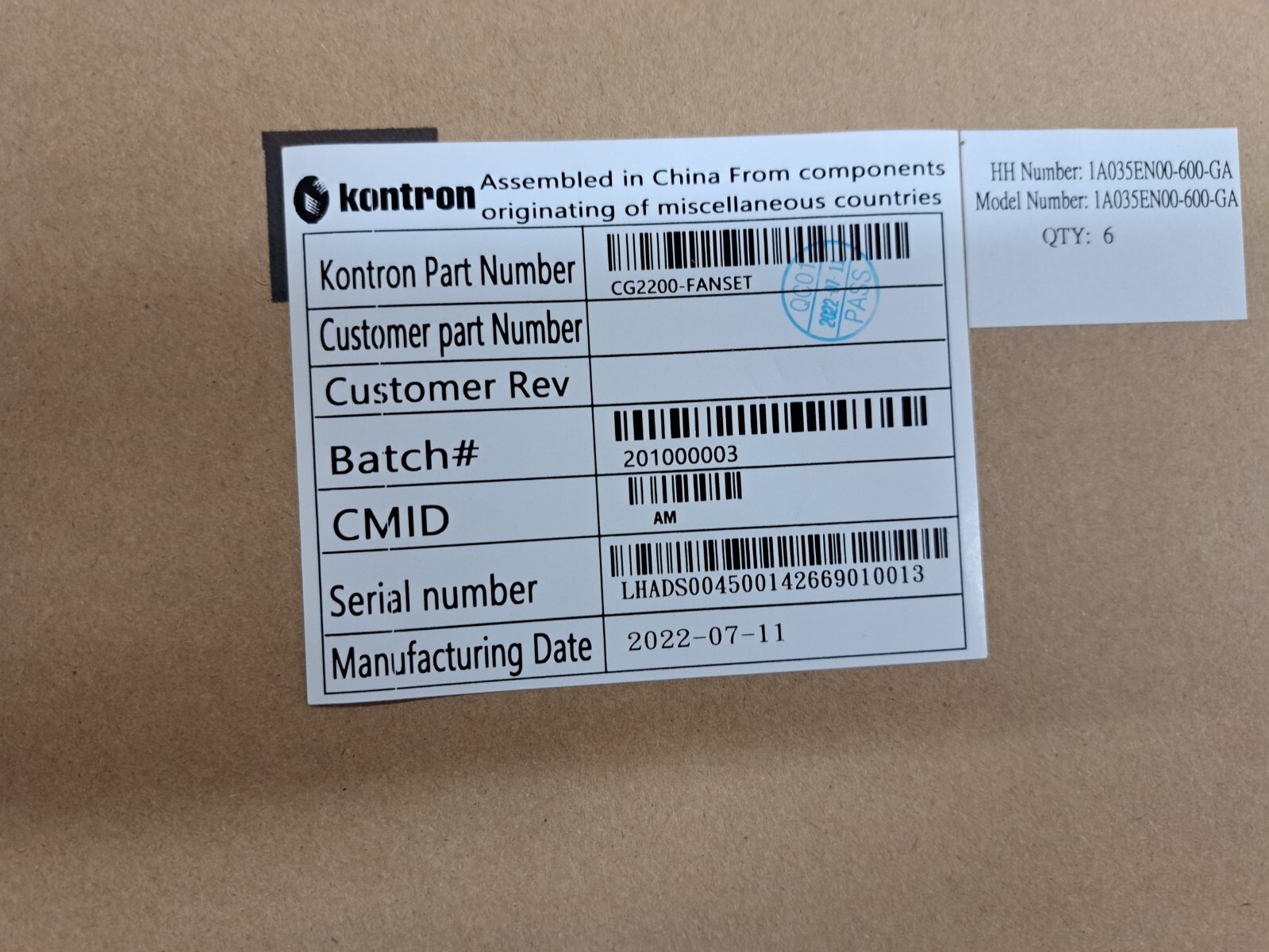 New, Kontron, CG2200-FANSET, Fanset - (6 Nidec V80E12BS2A5-07A01 Fans), Lot of 6