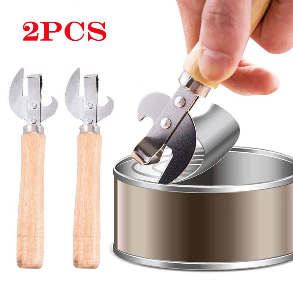 2Pcs Wooden Handle Stainless Steel Manual Can Opener Canned Knife Tin Bottle USA