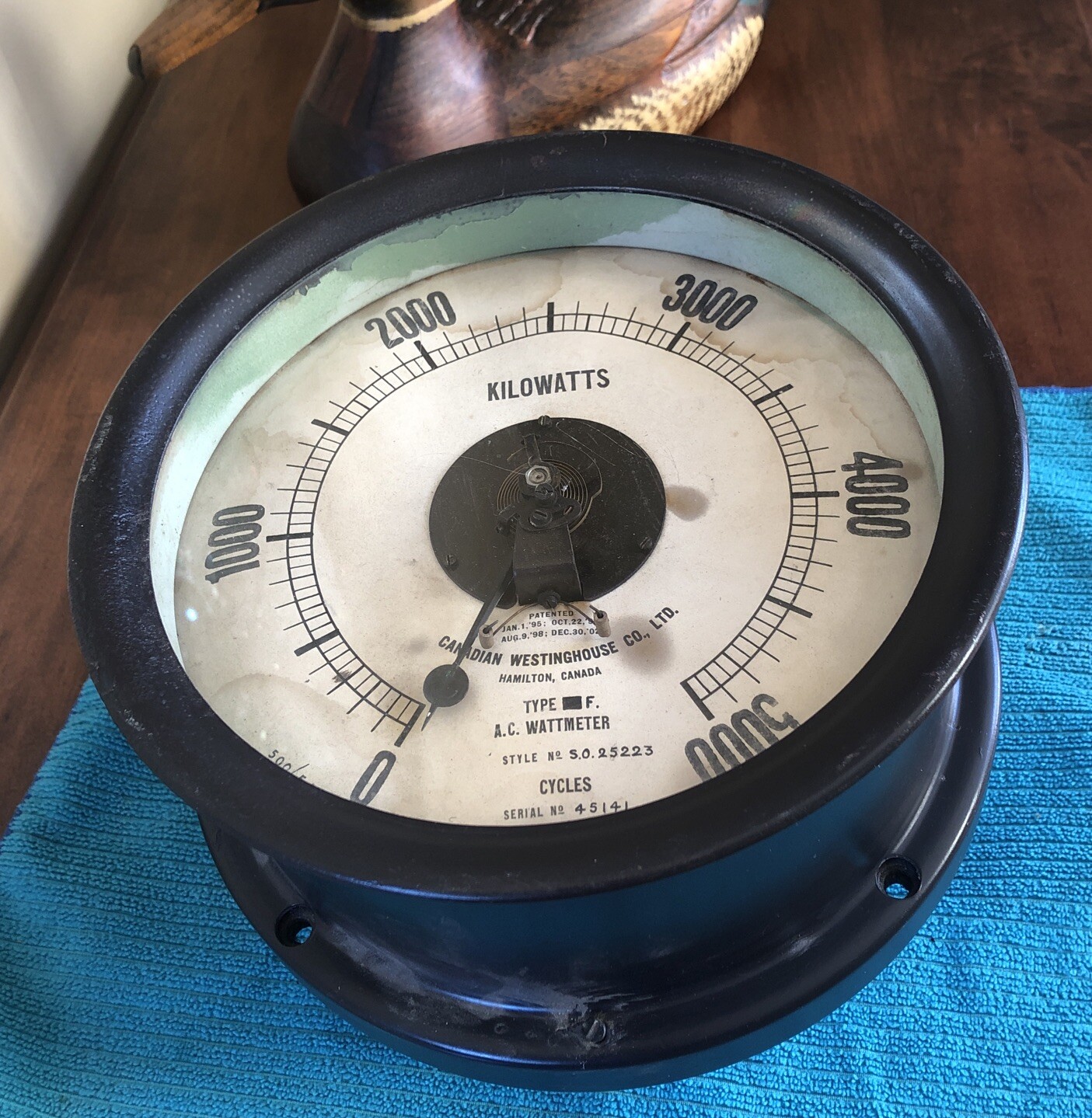 VTG Westinghouse Electric KILOWATT Meter Gauge Steampunk Hamilton Canada 9”x 9”